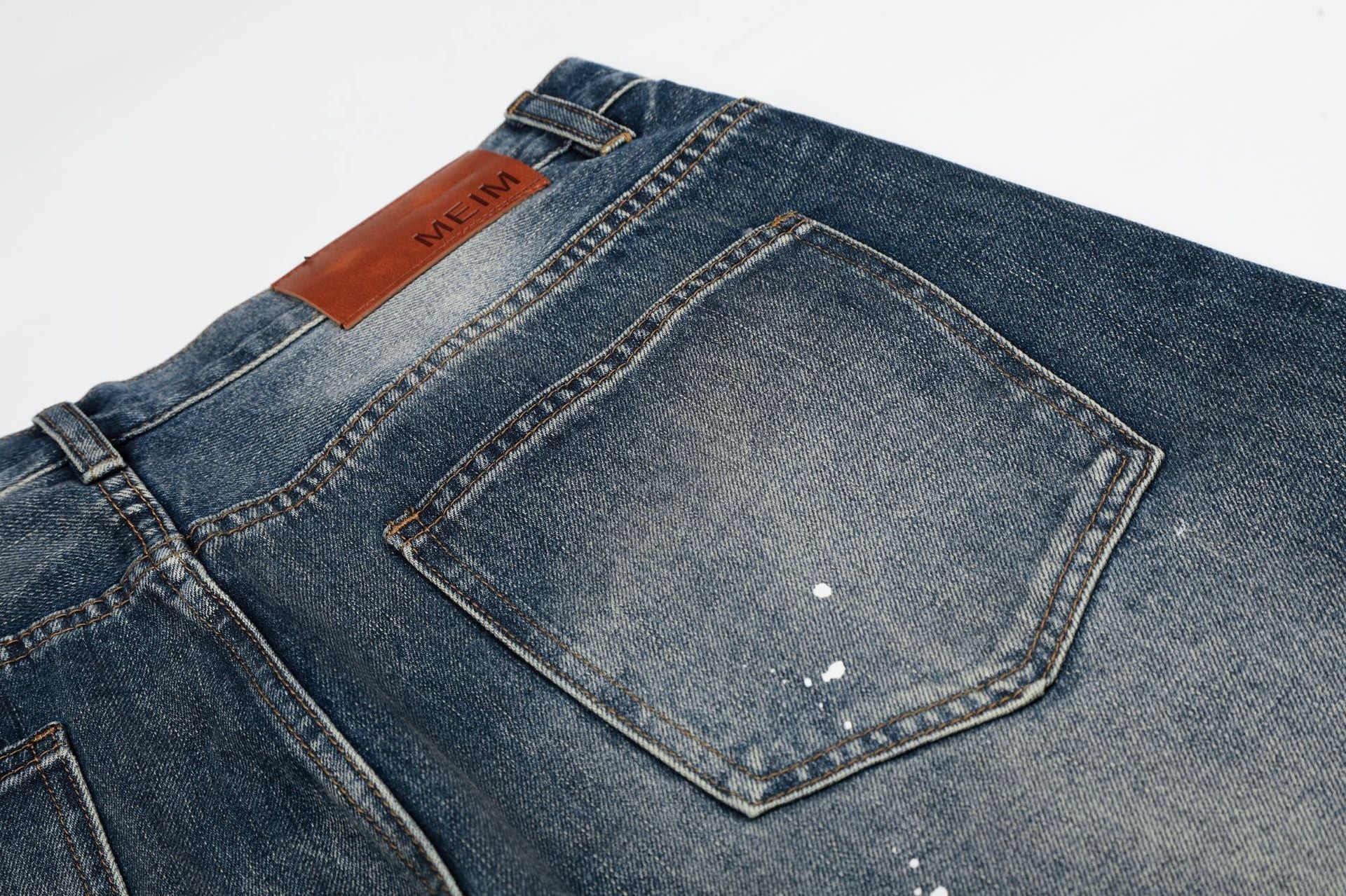 Washed Paint Rhinestone Wide Leg Curved Denim Jeans