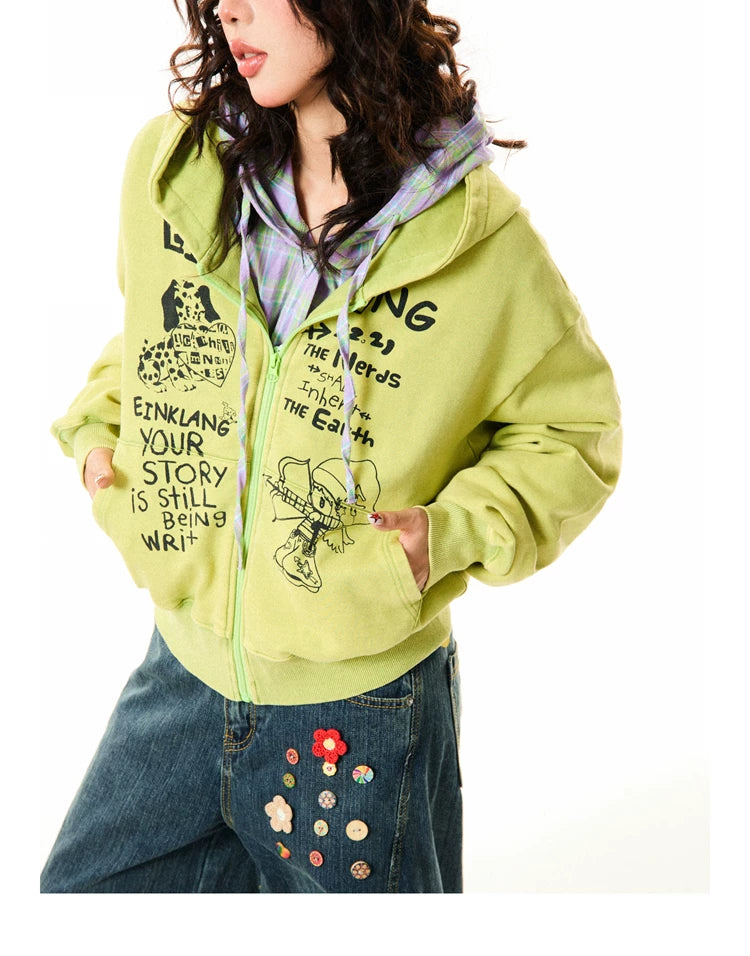 Letter Print Zipper Hoodie