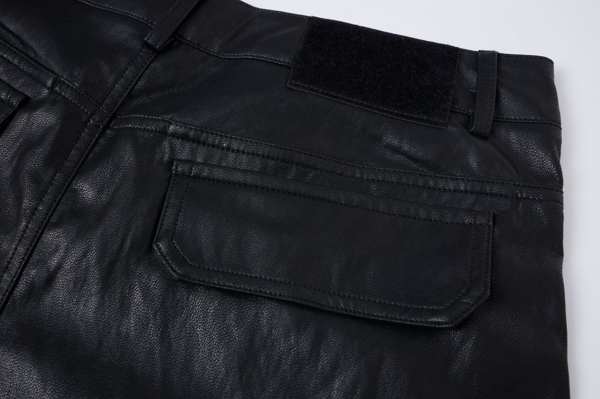 PU Leather Pocket Cropped Wide Leg Cargo Hahf Pants