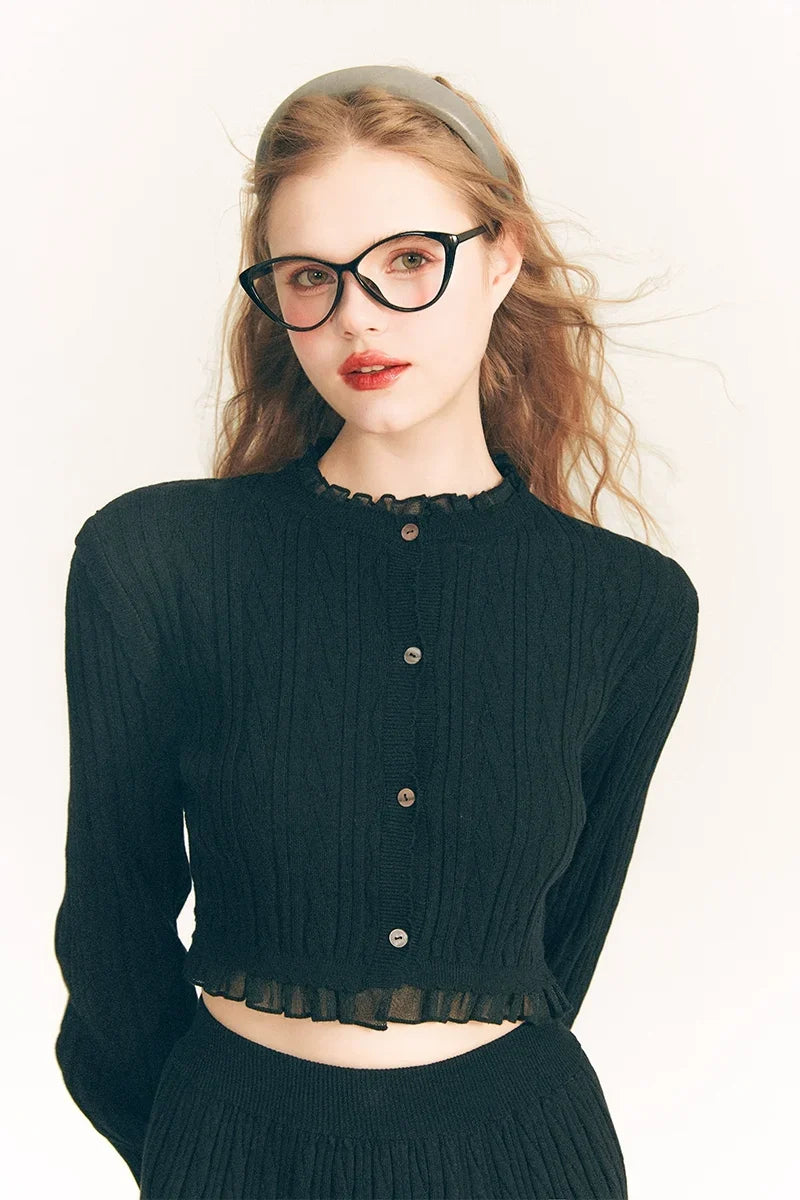 Tulip Button Knit Cardigan & Knit Short Skirt Setup