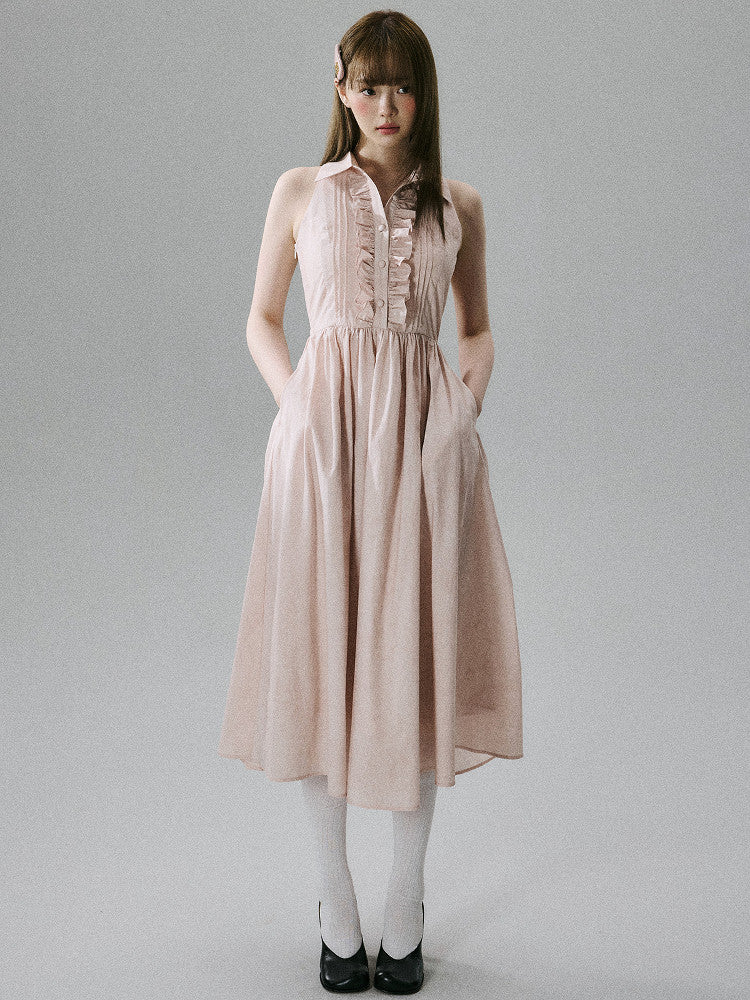 Halterneck Pocket Long Skirt Dress
