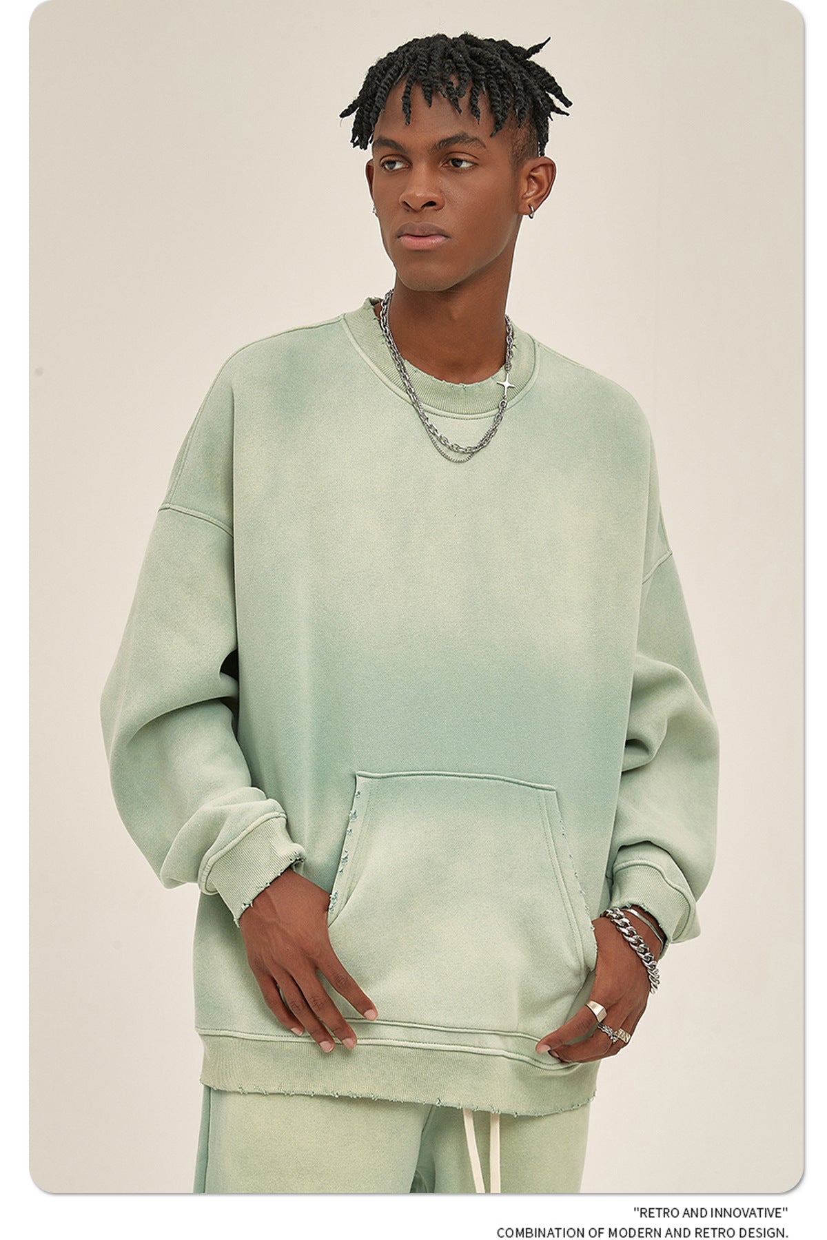 Fleece Lining Spray-dye Damage Oversize Sweatshirt