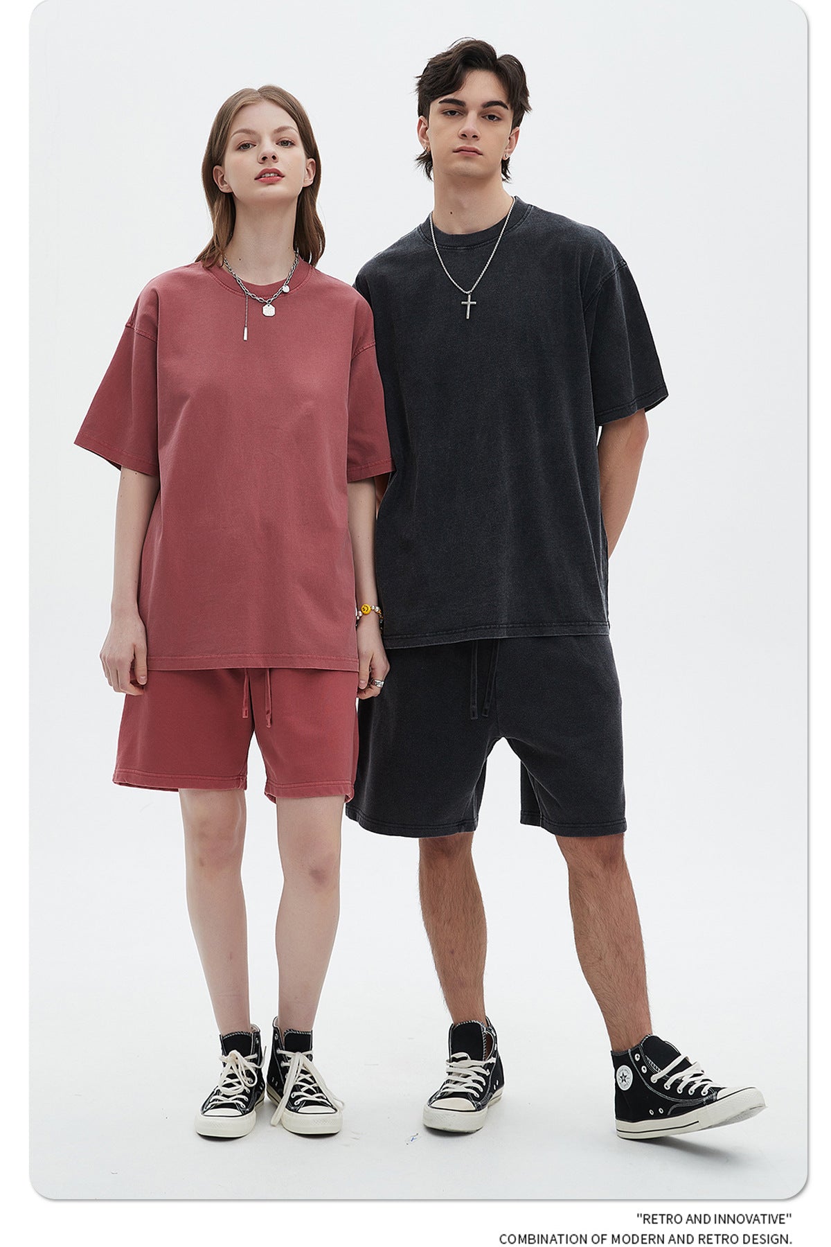 Oversize Washed Short-sleeve-T-shirt & Washed Short Sweatpants Setup