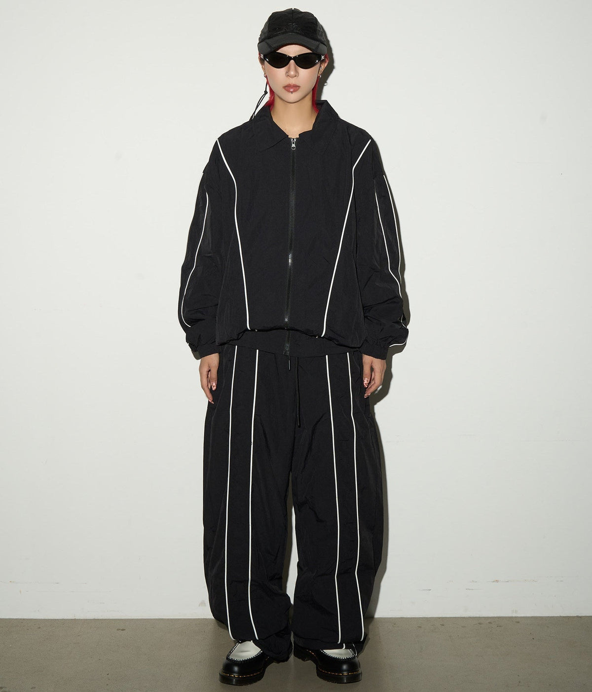 Line Detail Lightweight Quick-Dry Oversize Jacket & Wide Leg Pants Setup
