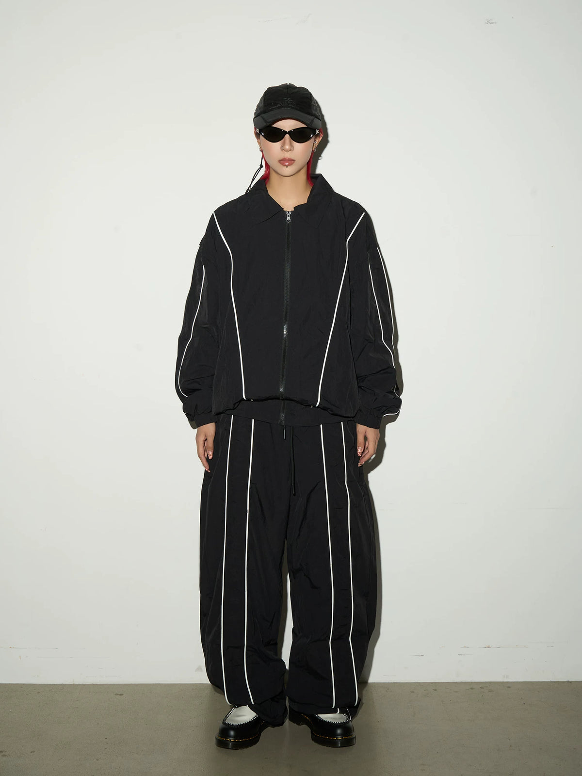 Line Detail Lightweight Quick-Dry Oversize Jacket & Wide Leg Pants Setup