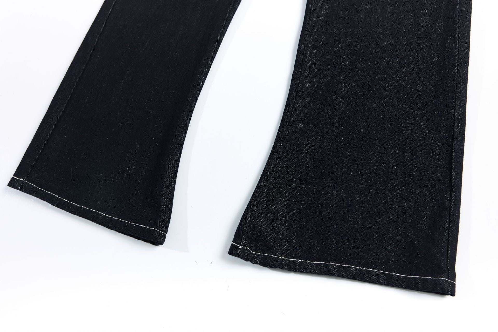 Color Block Embroidery Wide Leg Curved Denim Jeans