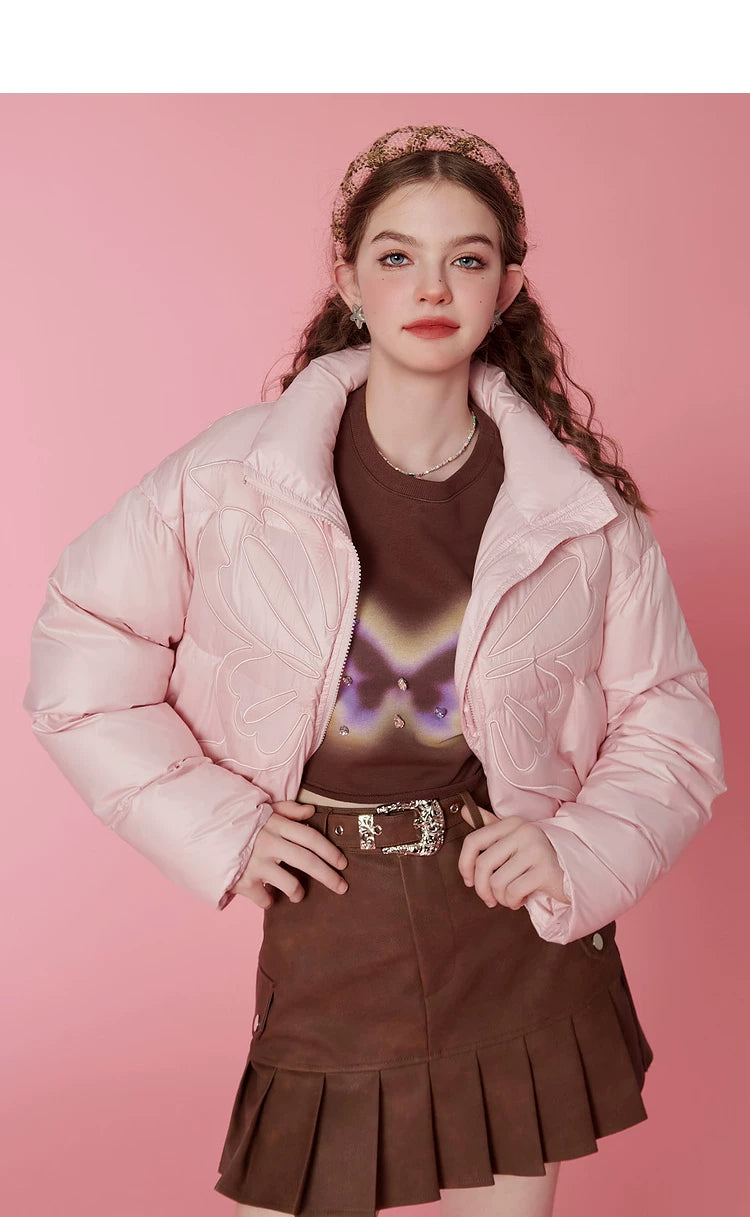 High-Neck Short White Duck Down Jacket
