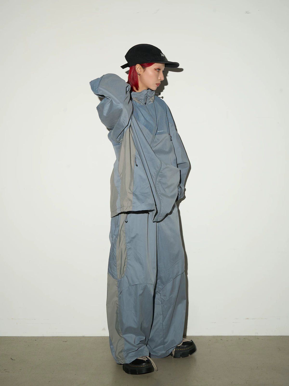 Oversize Nylon Hooded Jacket & Panel Wide Leg Pants Setup