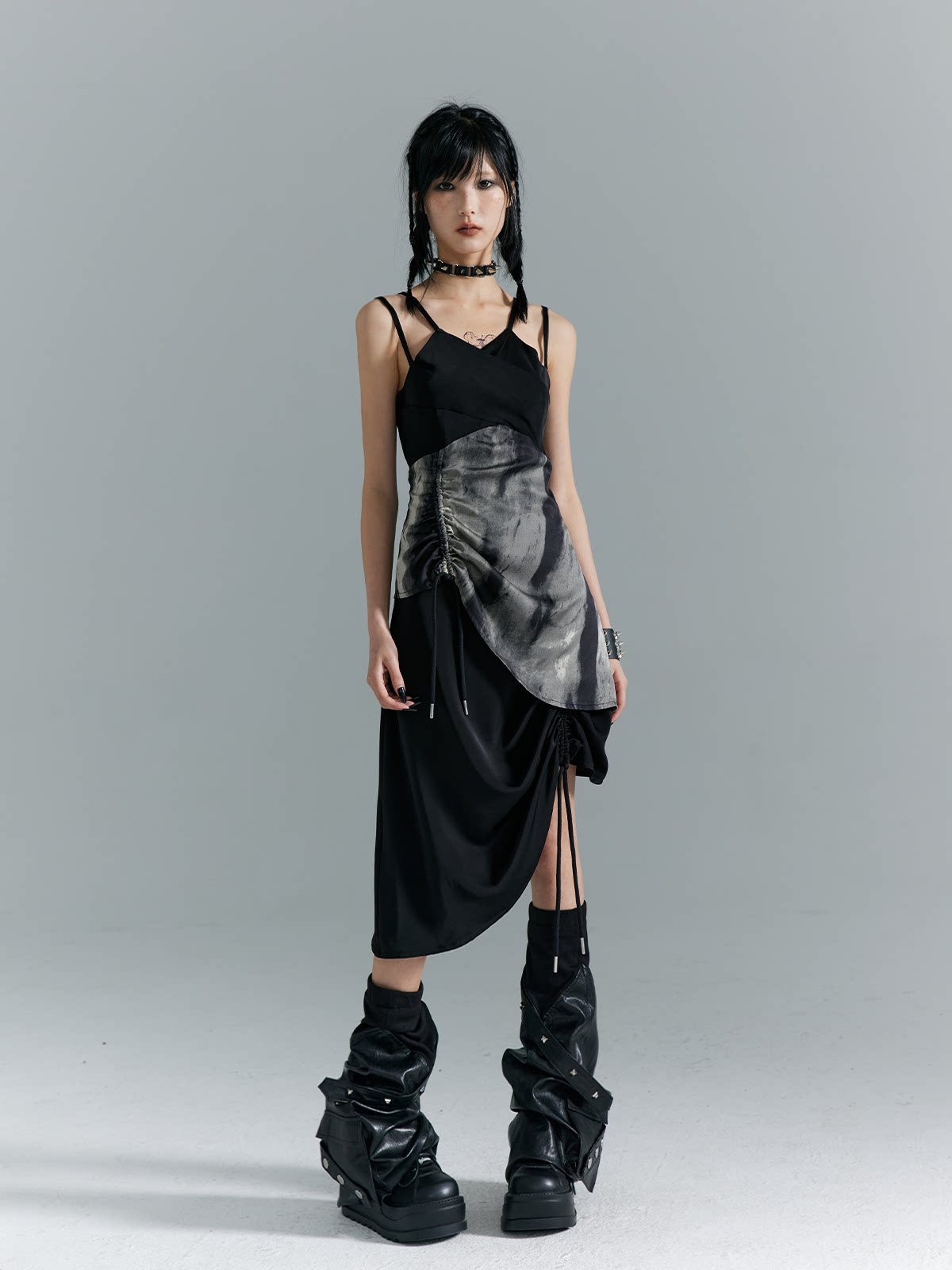 Drawstring Asymmetrical Hem Camisole Midi Dress