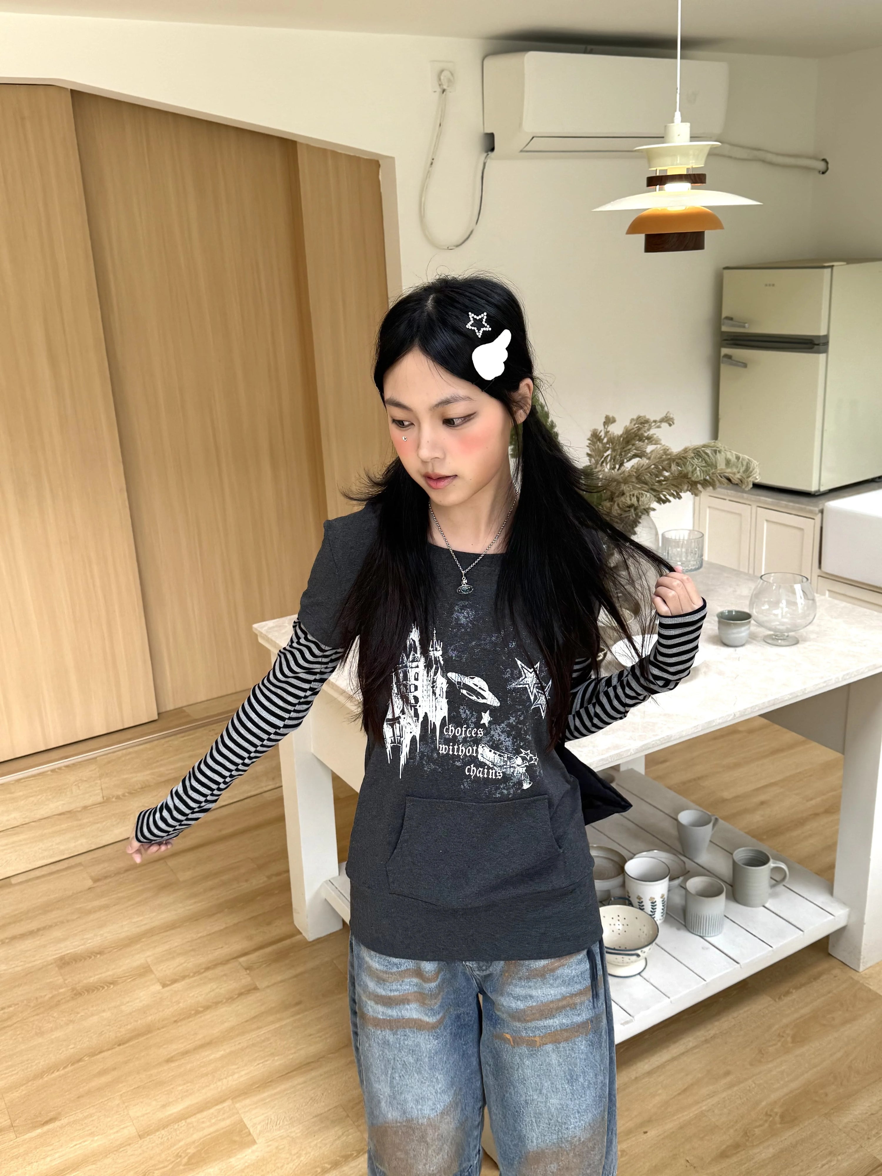 Stripe Patchwork Pullover Hoodie