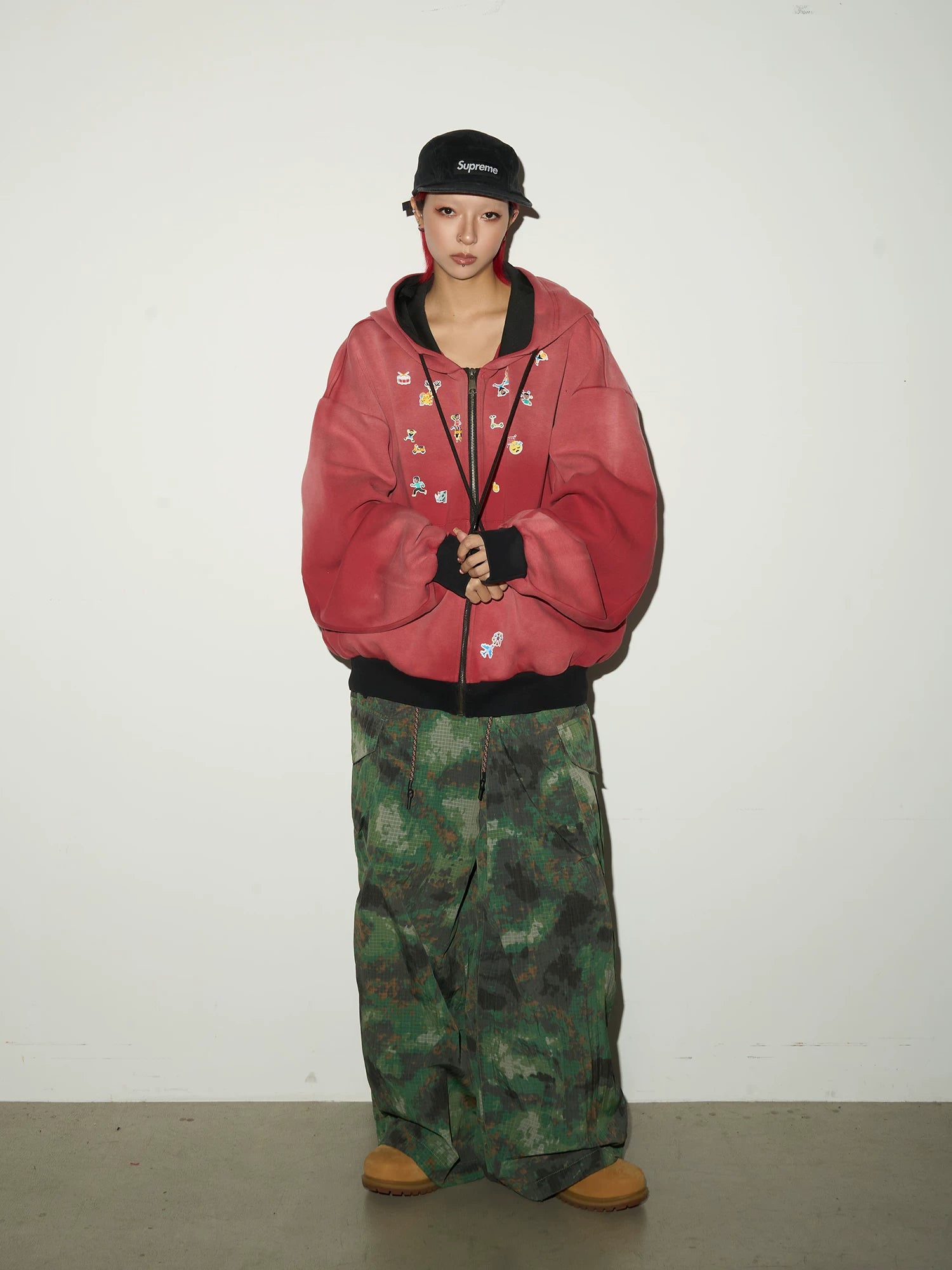 Gradient Embroidery Oversize Zipper Hoodie