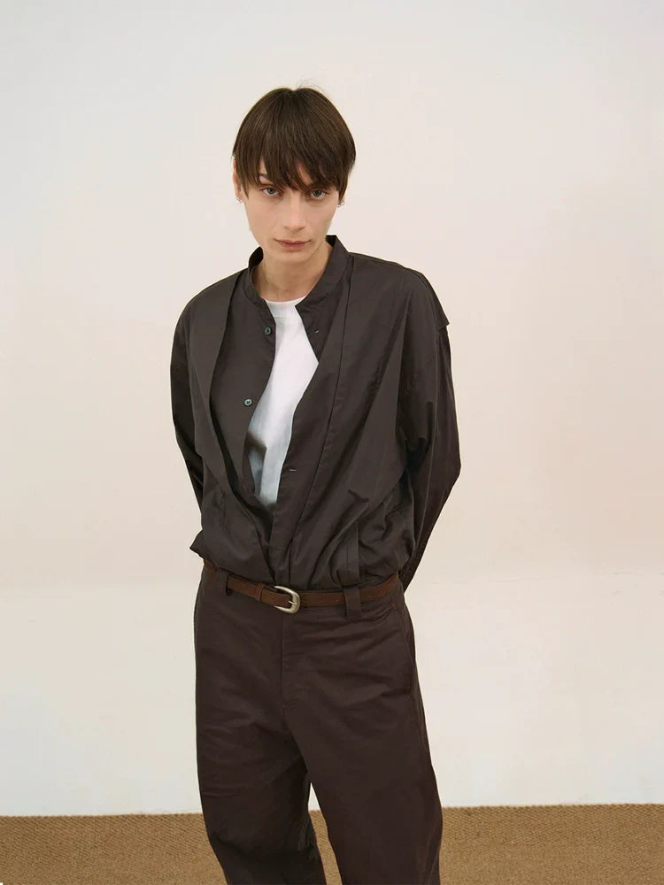 Camicia a maniche lunghe con scollo a mezza altezza e strati finti