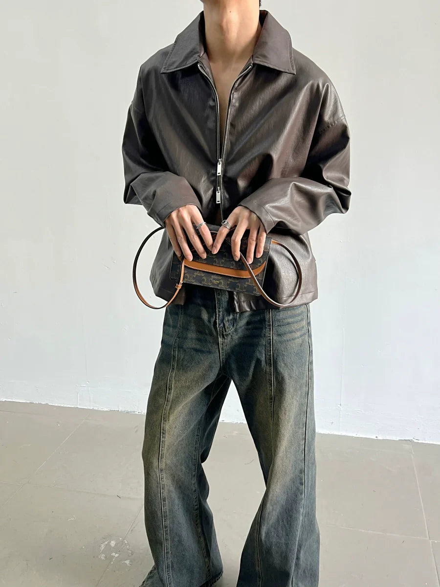 Retro Basic Style Zipper PU Leather Jacket