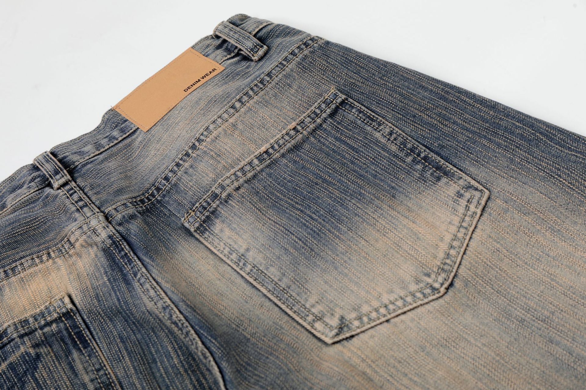 Washed Whisker Wide Leg Denim Jeans