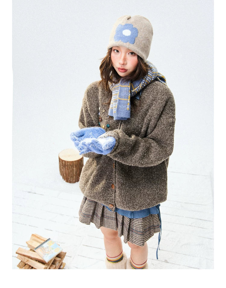 Crew Neck Button-Up Knit Cardigan