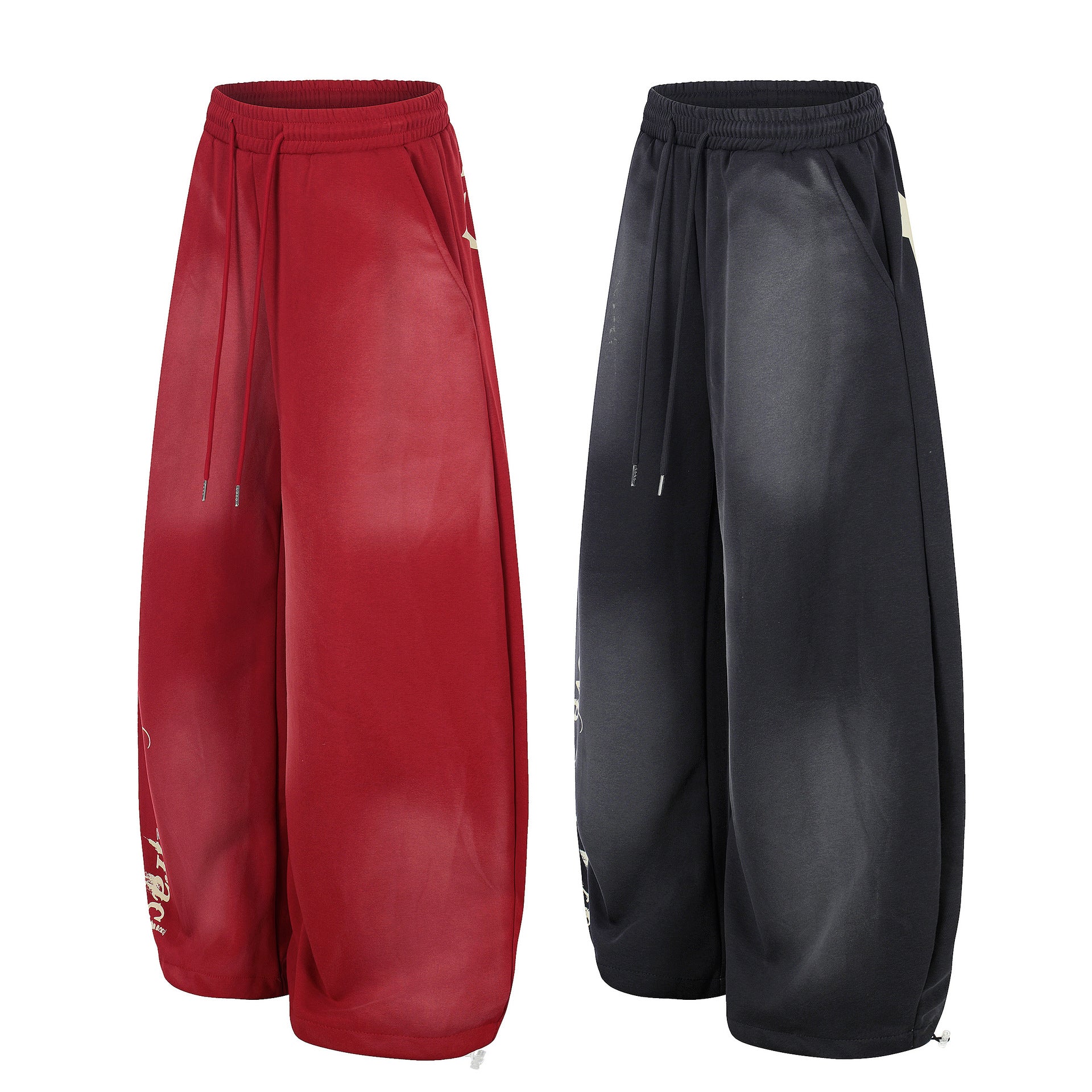 Washed Gradient Logo Print Wide Leg Sporty Pants