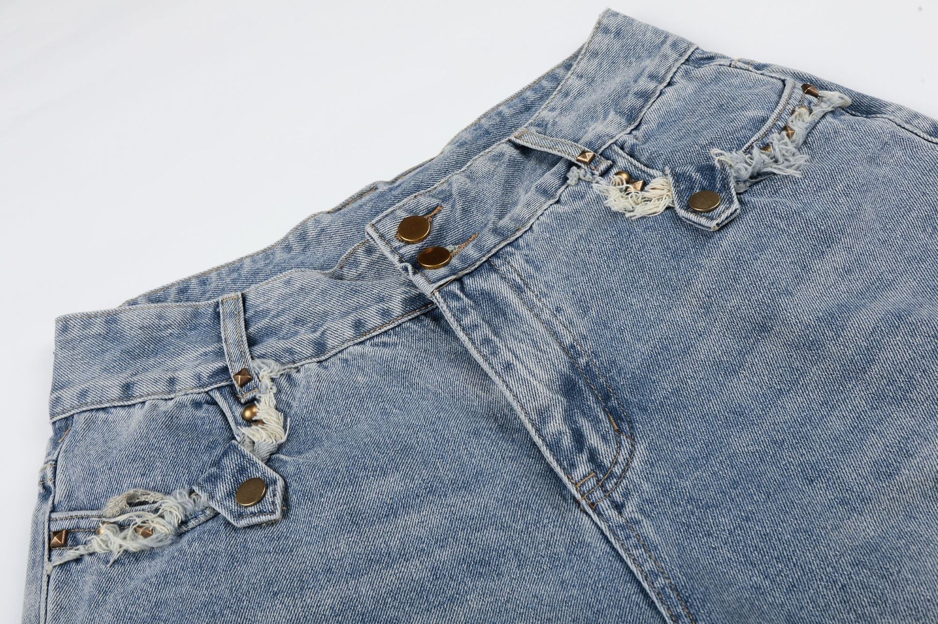 Fringe Studs Denim Jort