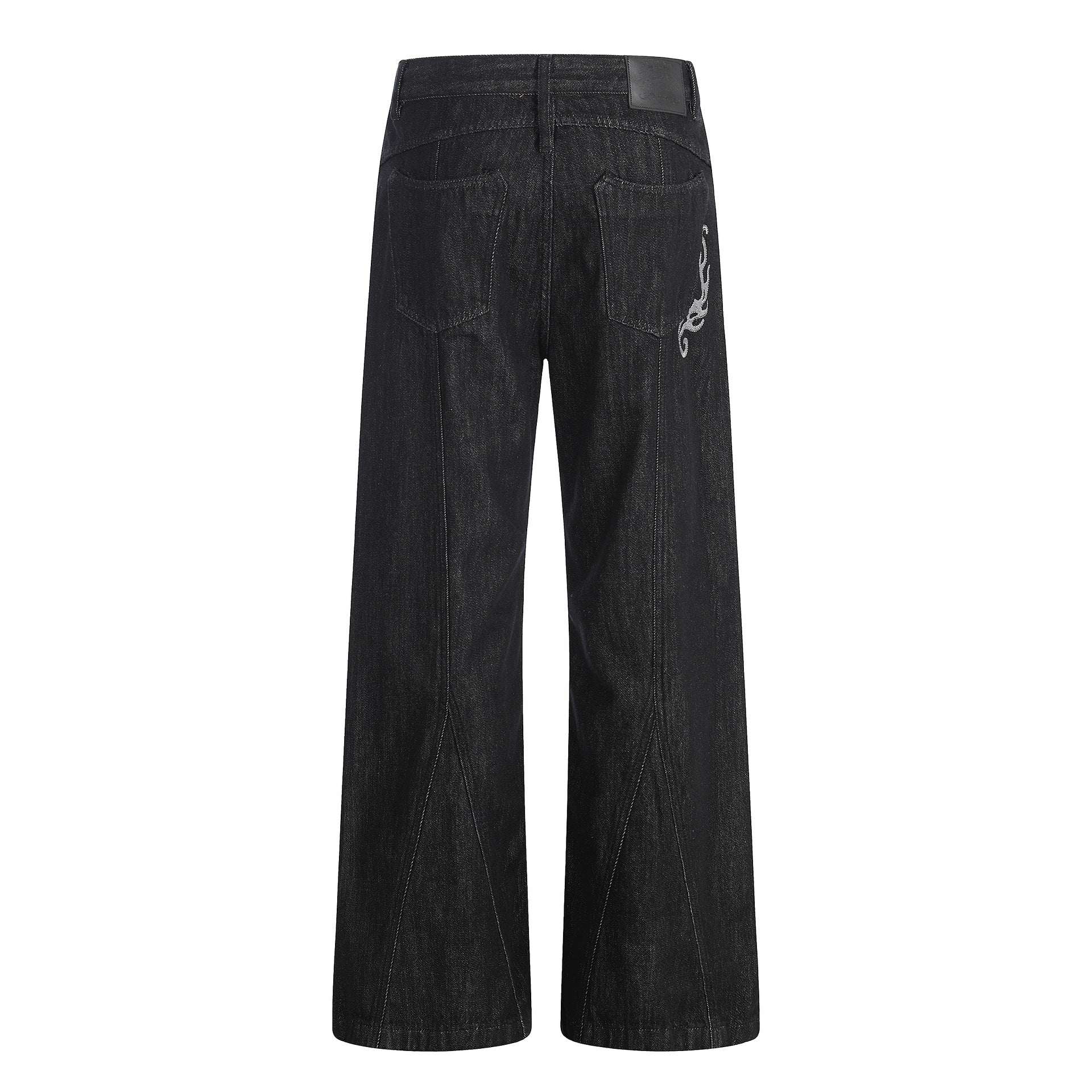 Washed Embroidery Flare Denim Jeans