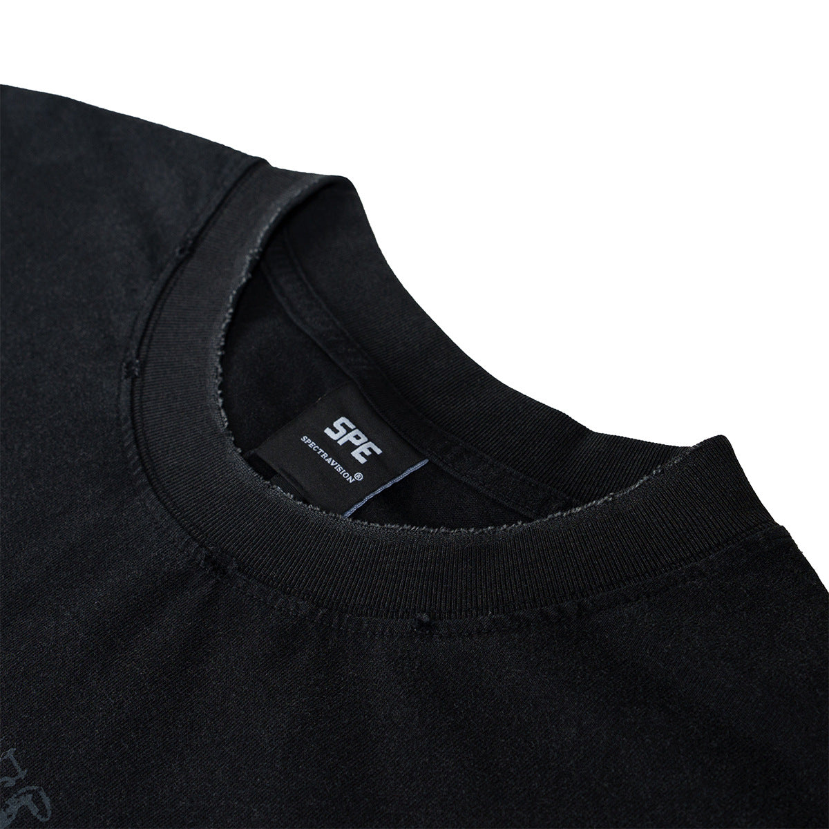 Graphic Print Wash Damage Round Neck Short Sleeve T-Shirt