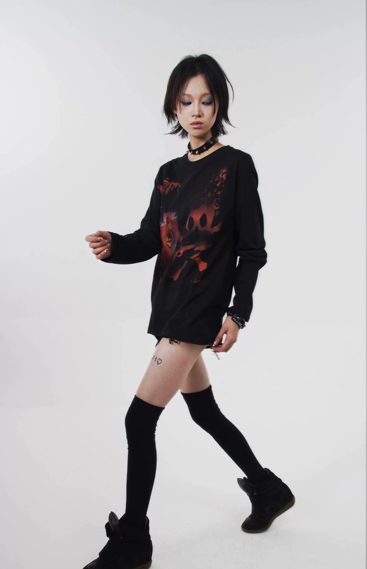 Skull Metal Print Long Sleeve T-Shirt