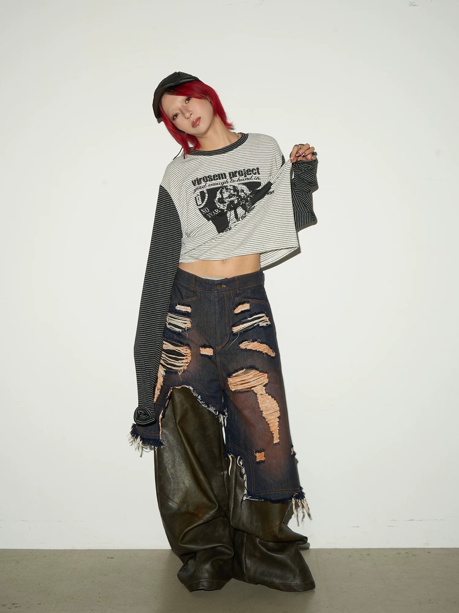 Stripe Graphic Print Layered Long Sleeve T-Shirt