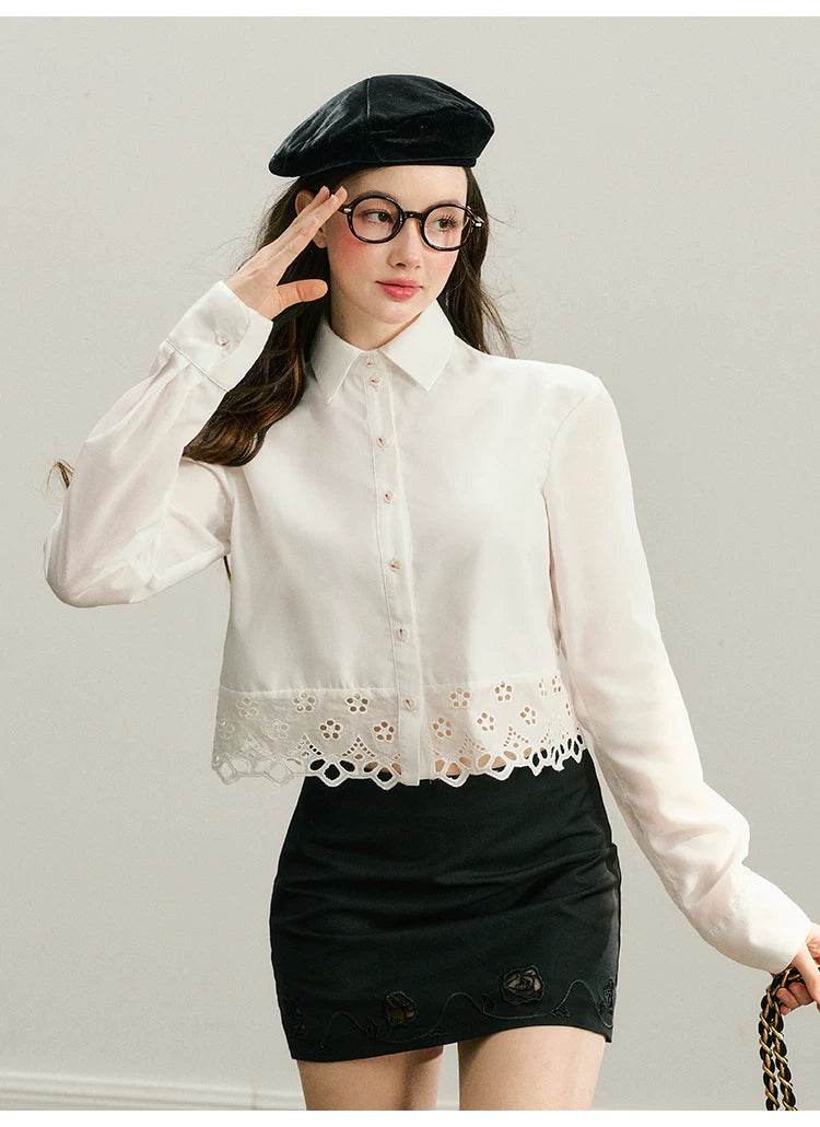 Lace Long Sleeve Shirt & Lace Short Skirt Setup