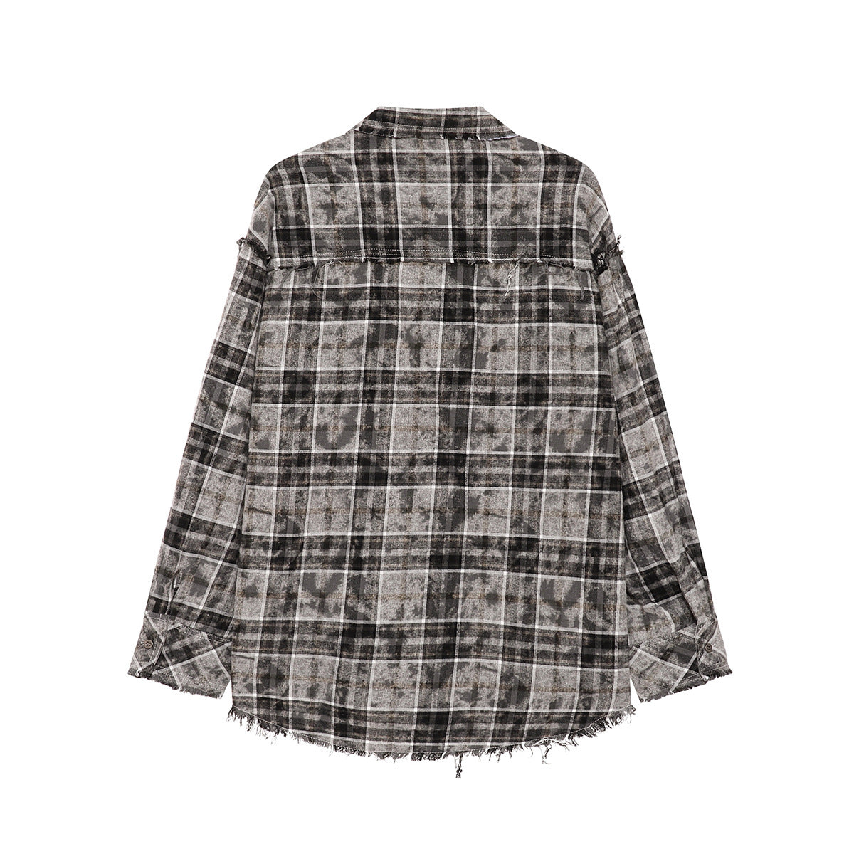 Plaid Washed Fringe Long Sleeve Shirt