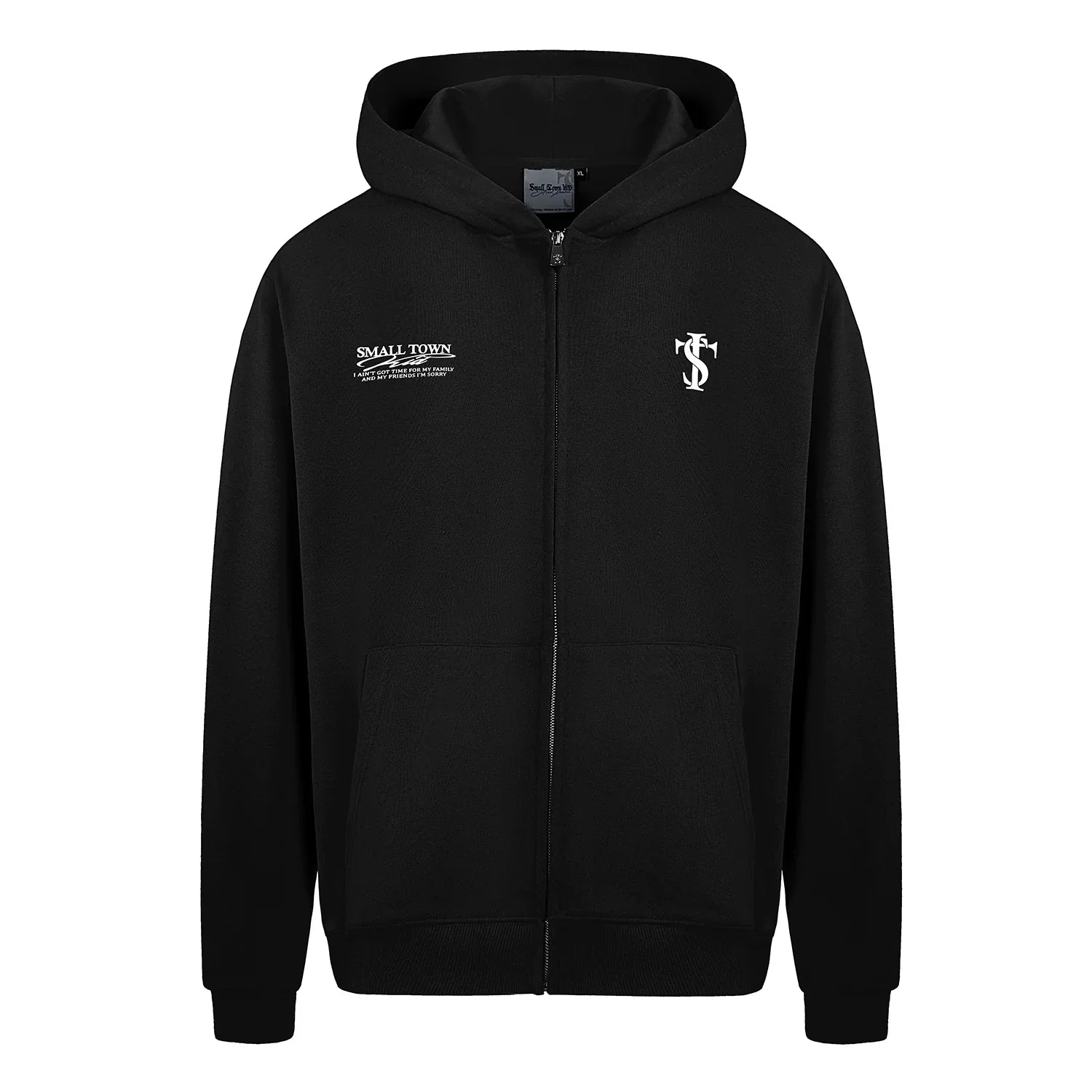 Felpa con cappuccio e cerniera grafica tipografica