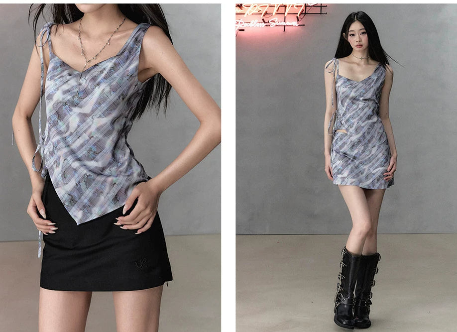 Colorful Plaid Camisole & A-Line Short Skirt Setup