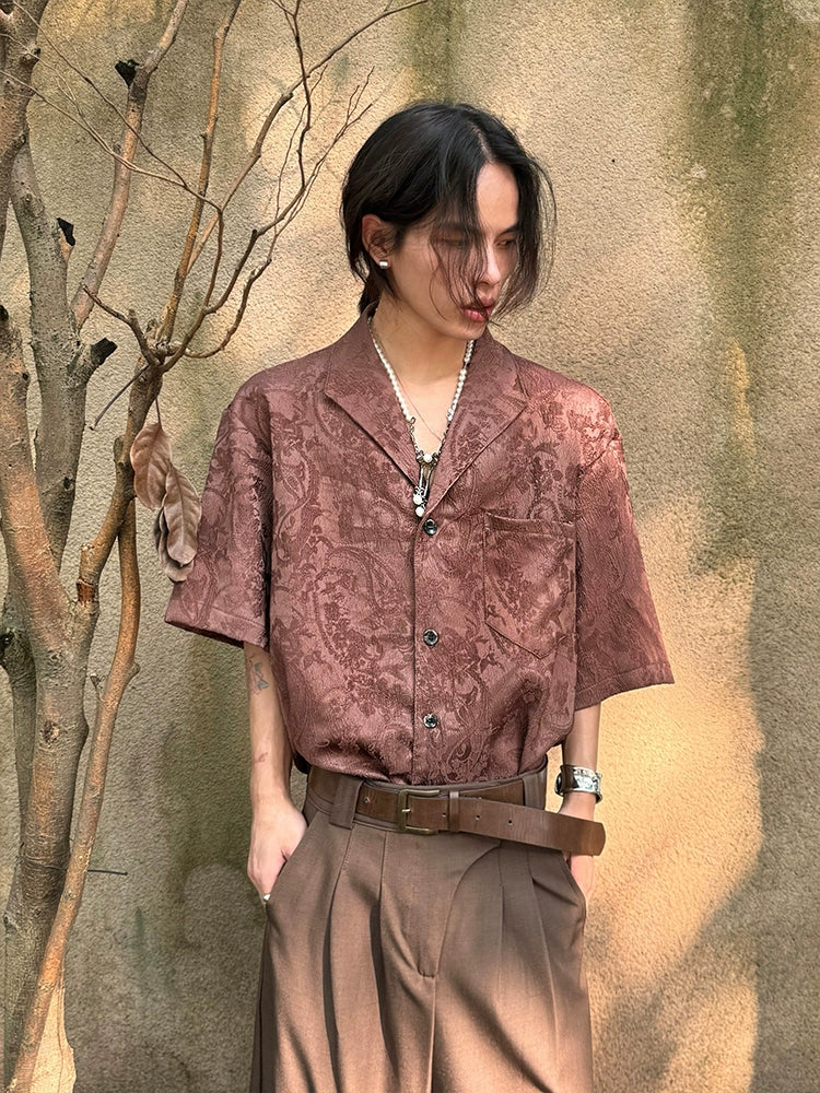 Jacquard Texture Cuban Collar Short Sleeve Shirt