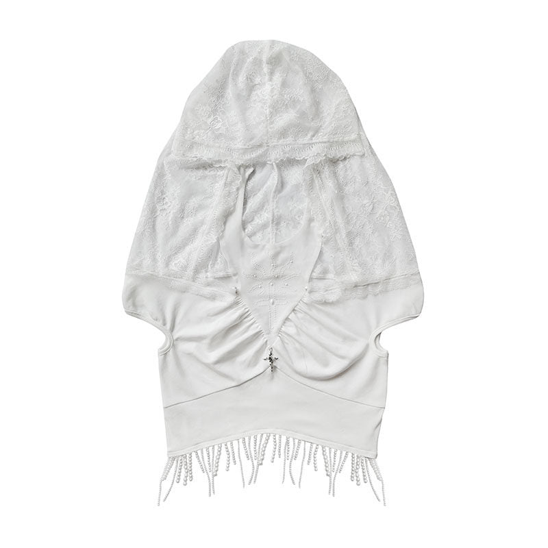 Off Shoulder Lace Pullover Hoodie & Arm Cover Set
