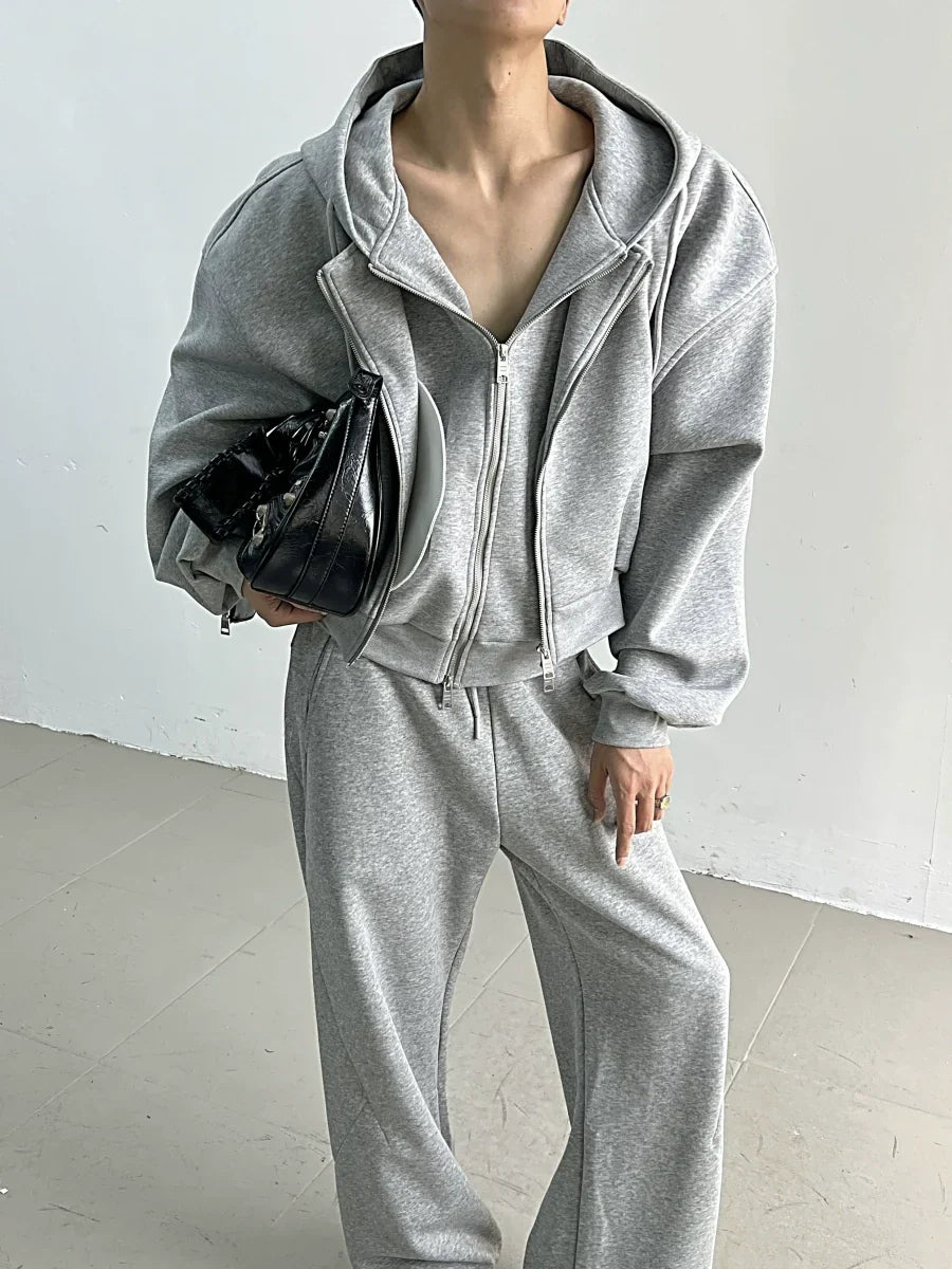 Double-Zipper Hoodie & Straight-Leg Sweat Pants Setup
