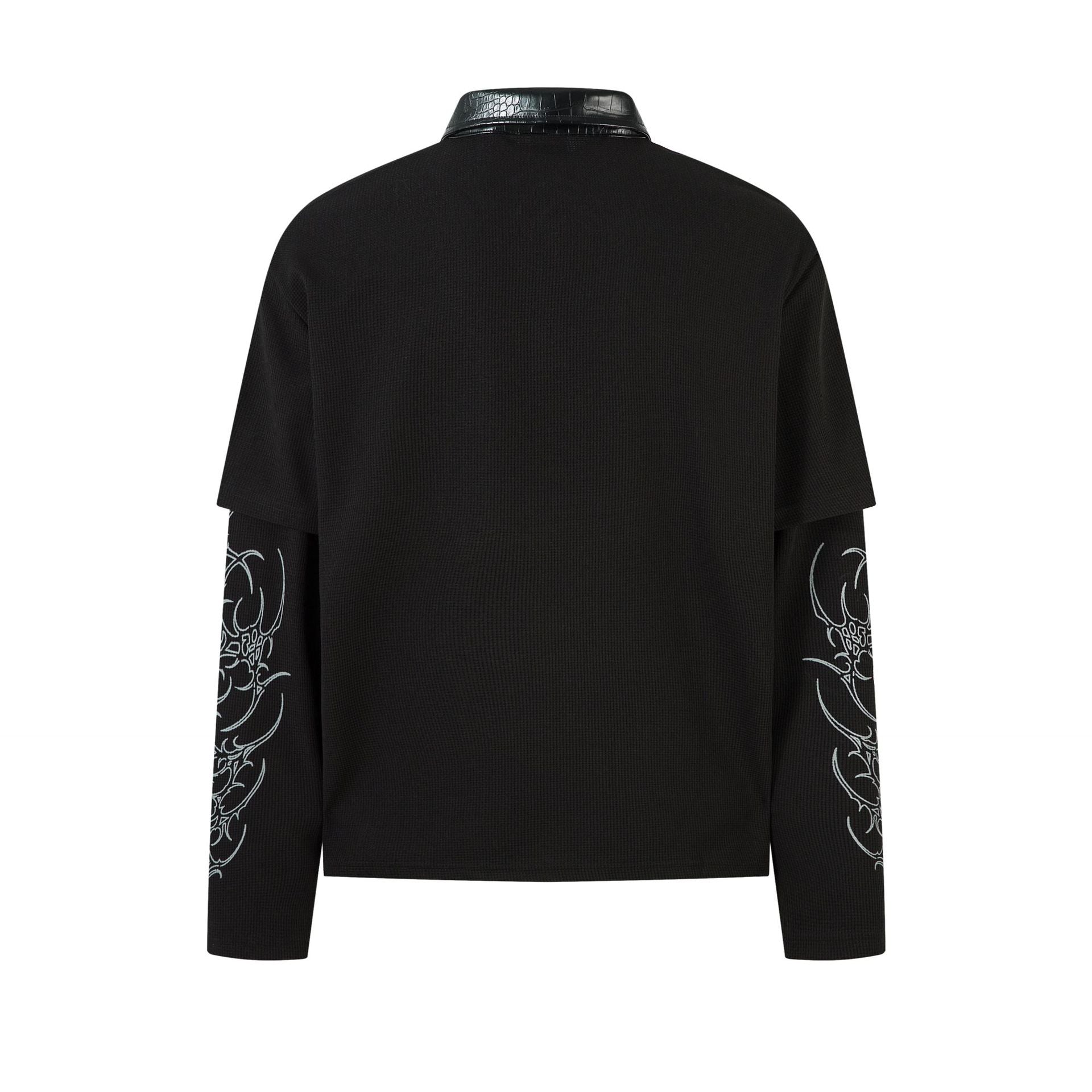 Graffiti Print Fake Layered Waffle Long Sleeve T-Shirt