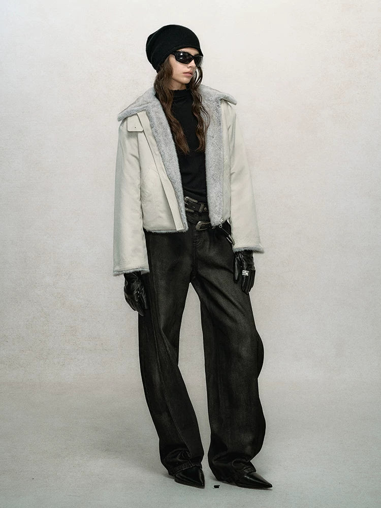 Reversible Short Fake Fur Zipper Jacket