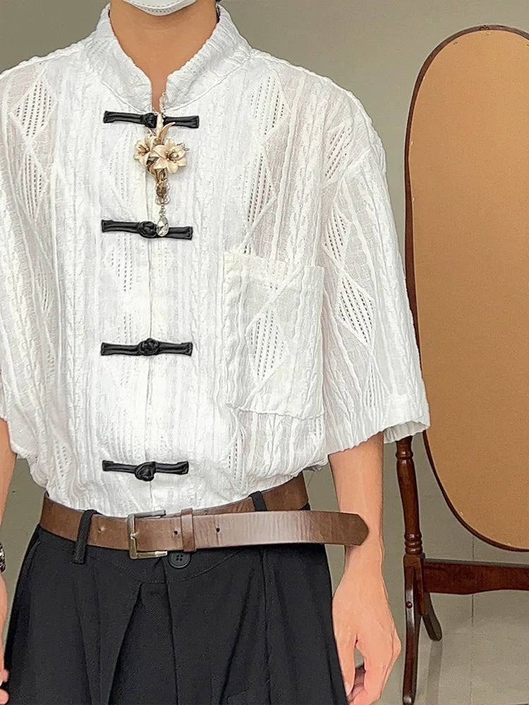 Jacquard Hollow-Out Short Sleeve Shirt
