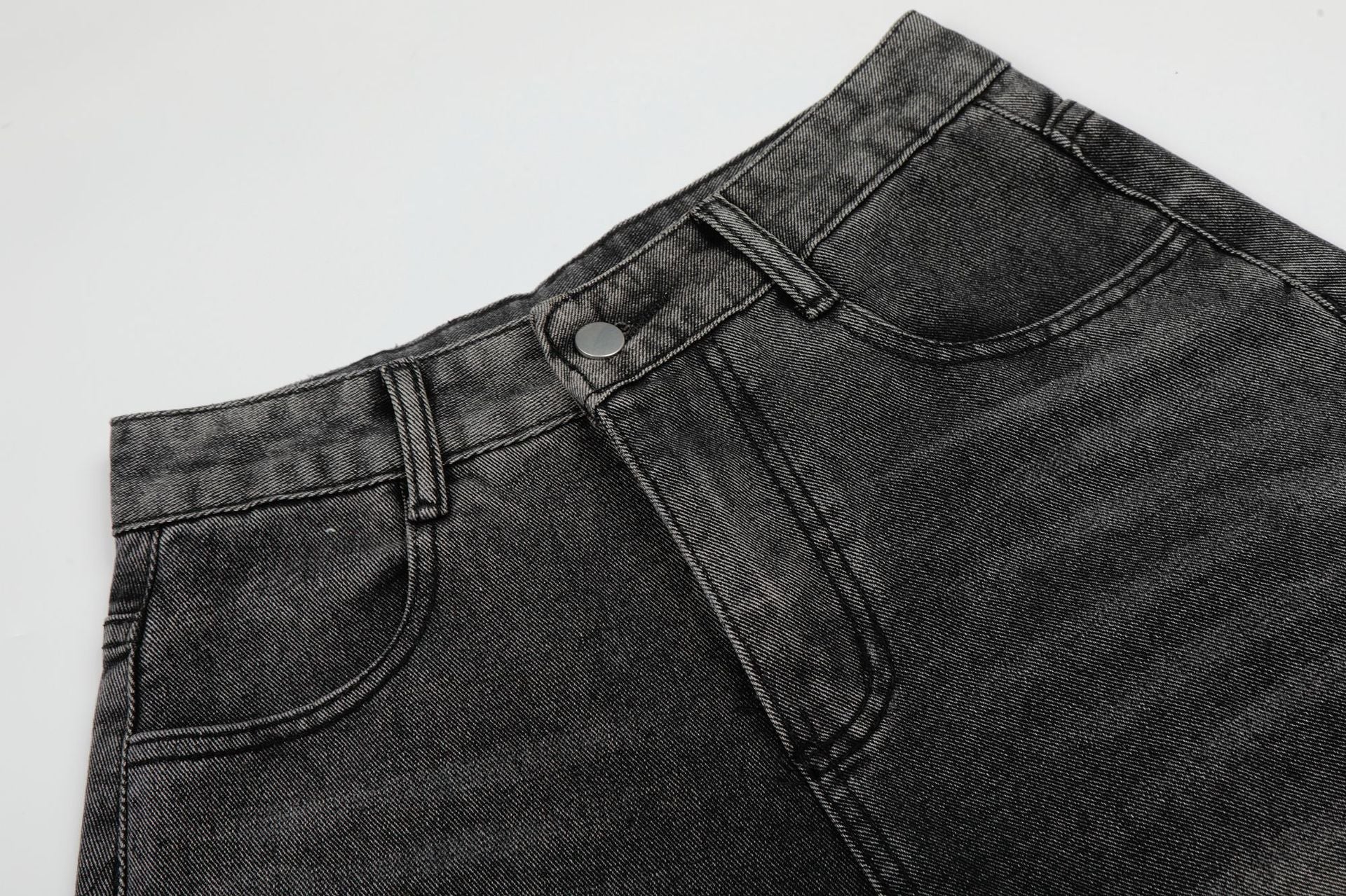 Star Patch Embroidery Curved Denim Jort