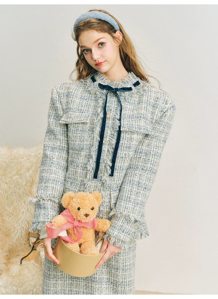 Bow Jacquard Jacket & Tassel Jacquard Short Skirt Setup