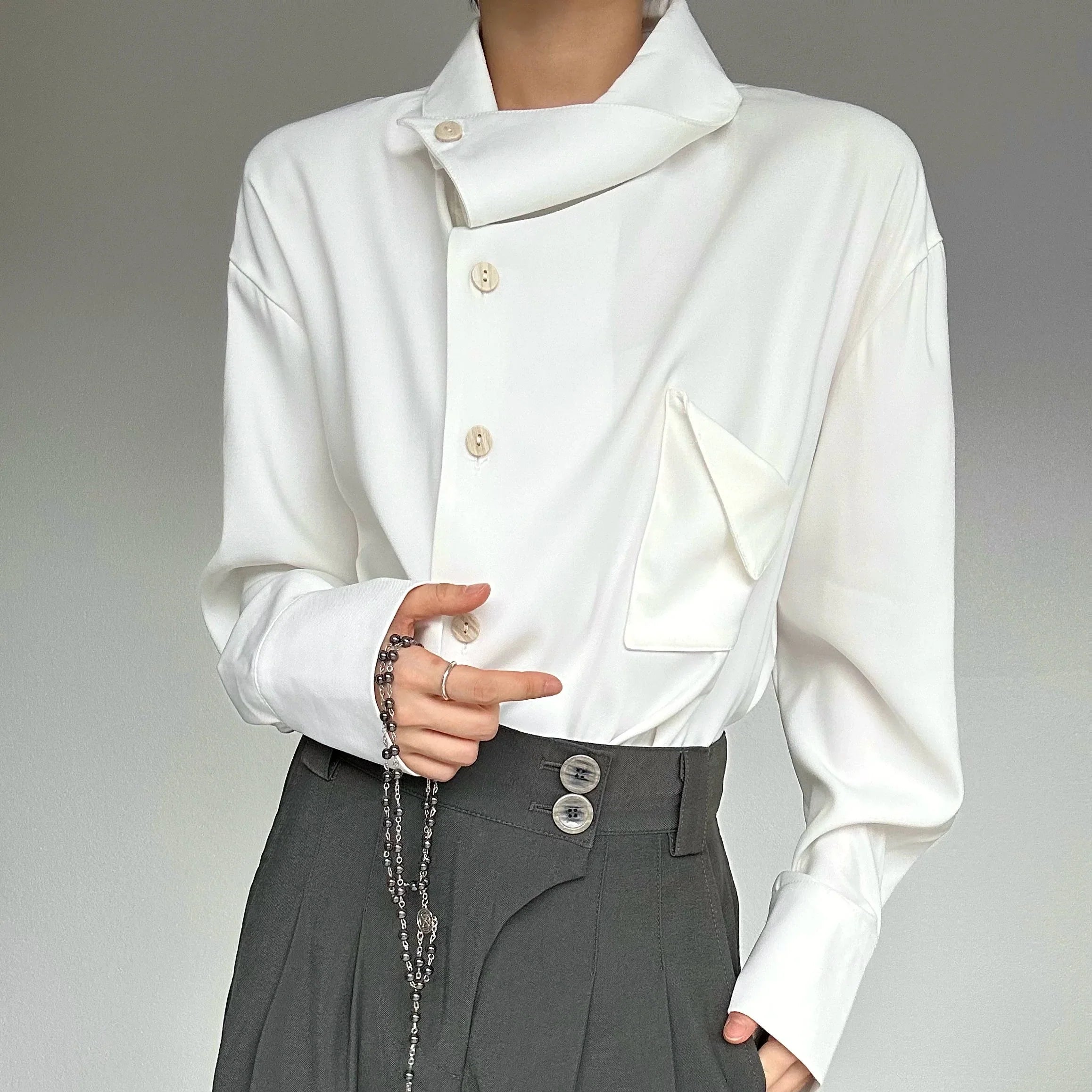Asymmetric Neckline Long Sleeve Shirt
