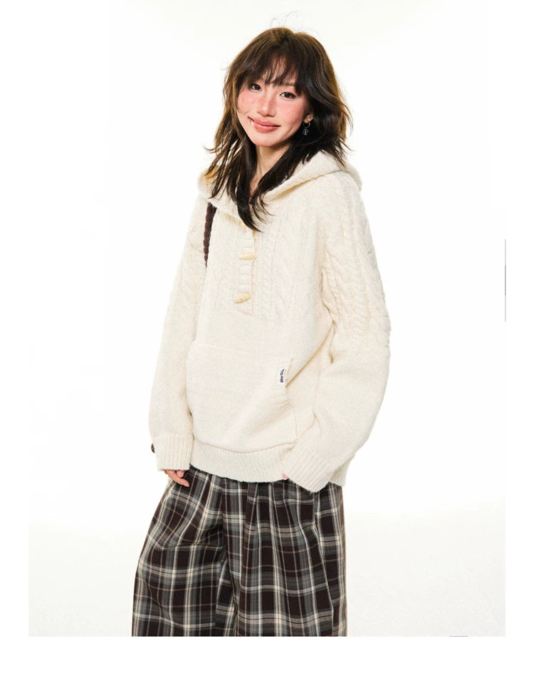 Hooded Toggle-Front Knit Sweater