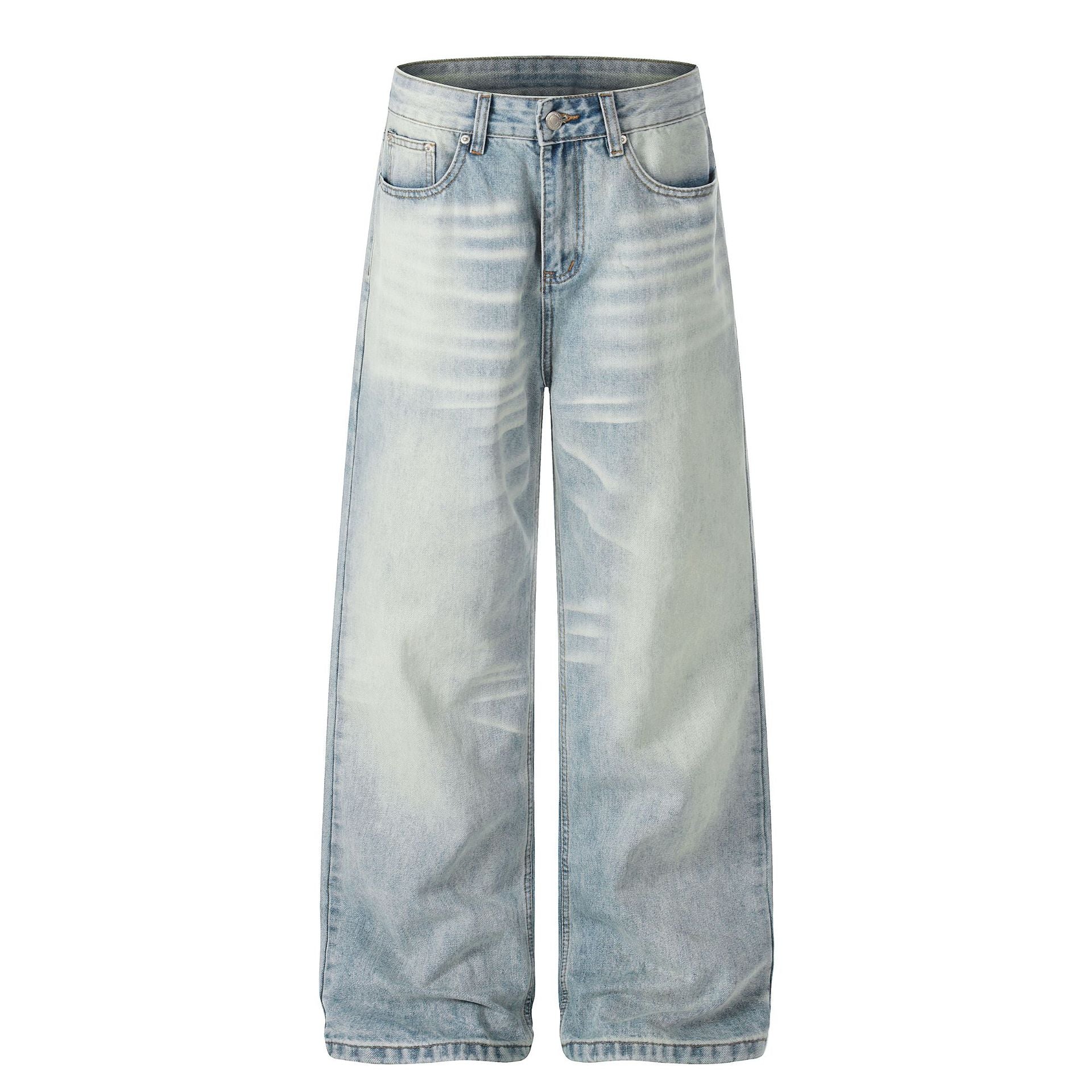 Washed Whisker Wide Leg Denim Jeans