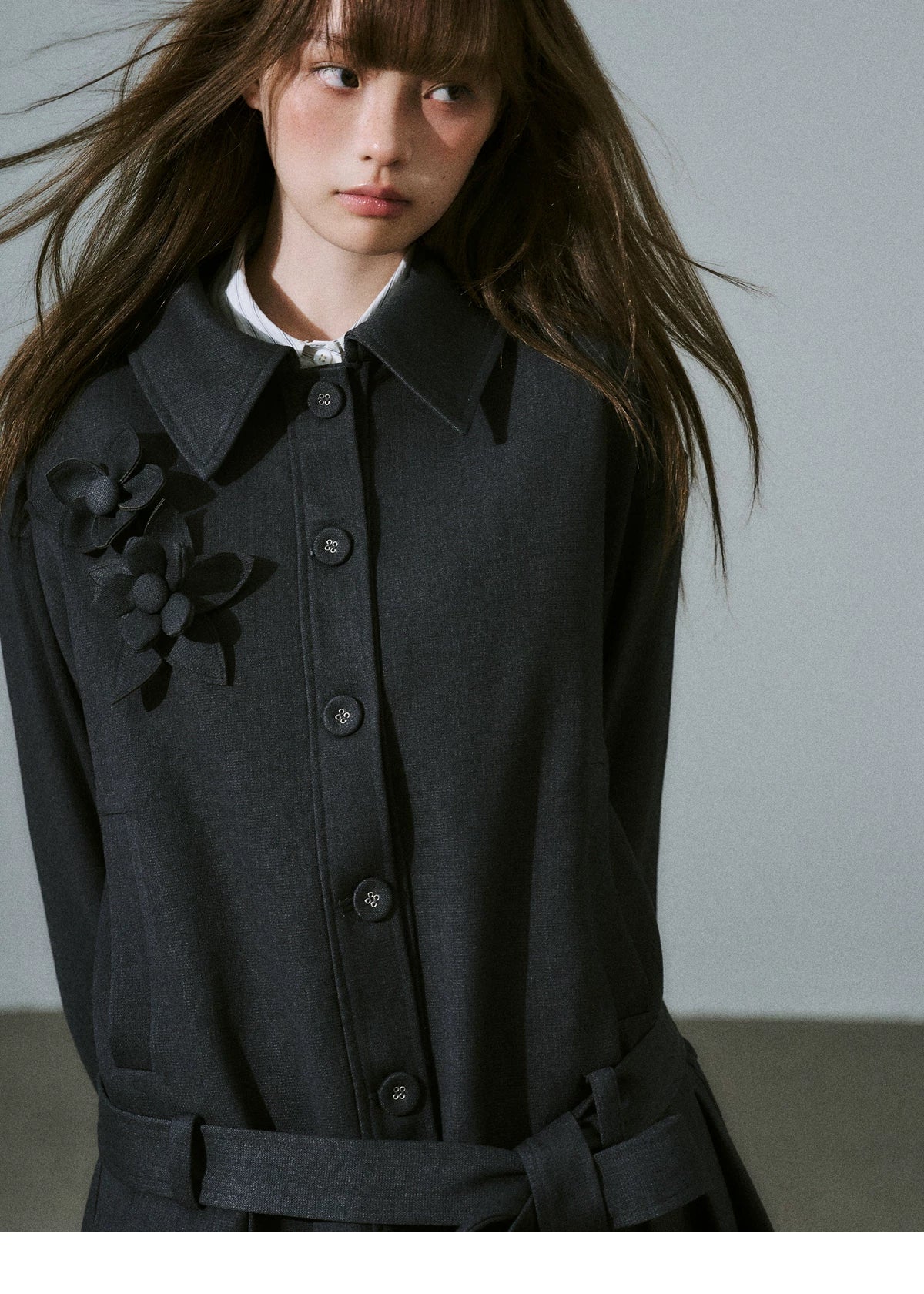 Flower Pleats Tencel Wool Trench Coat