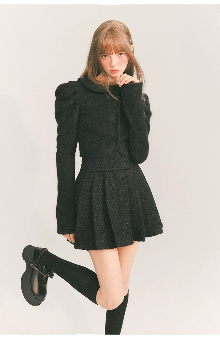 Cropped Round Collar Button Jacket