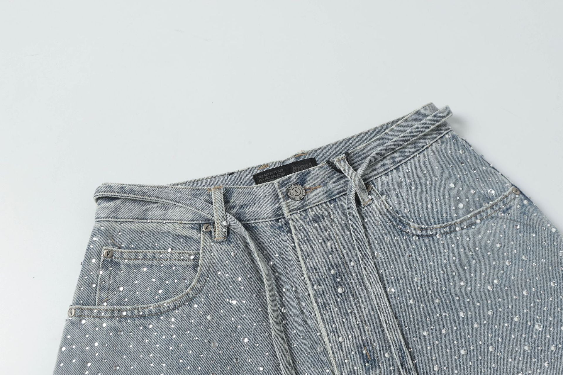 Fringe Rhinestone Wide Leg Jort