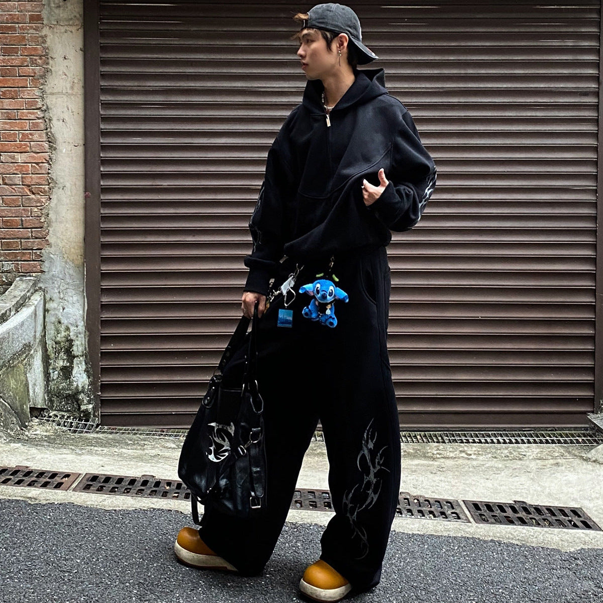 Thorn Print Zipper Hoodie & Thorn Print Wide Leg Sweatpants Setup