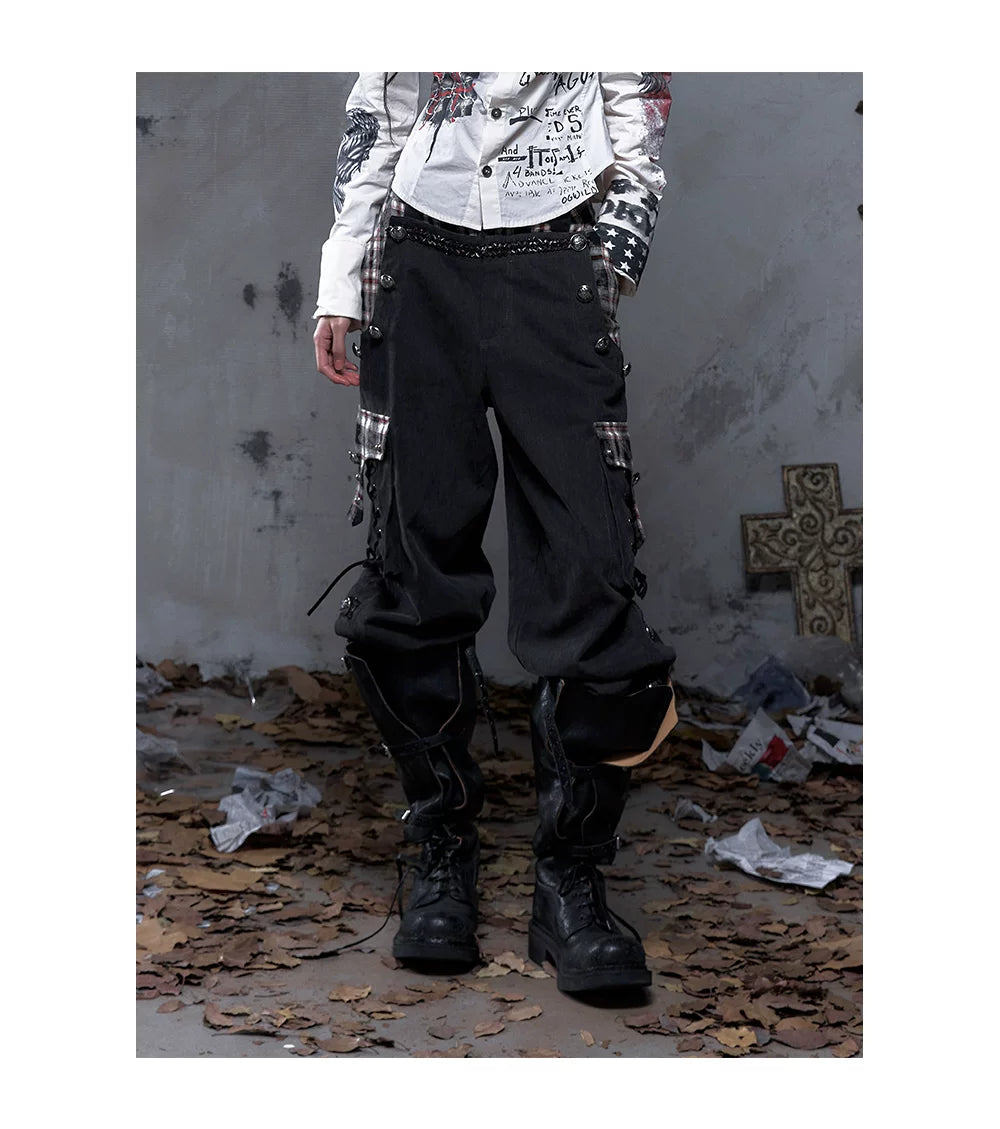 Panel Design Multi-Pocket Tapered Pants