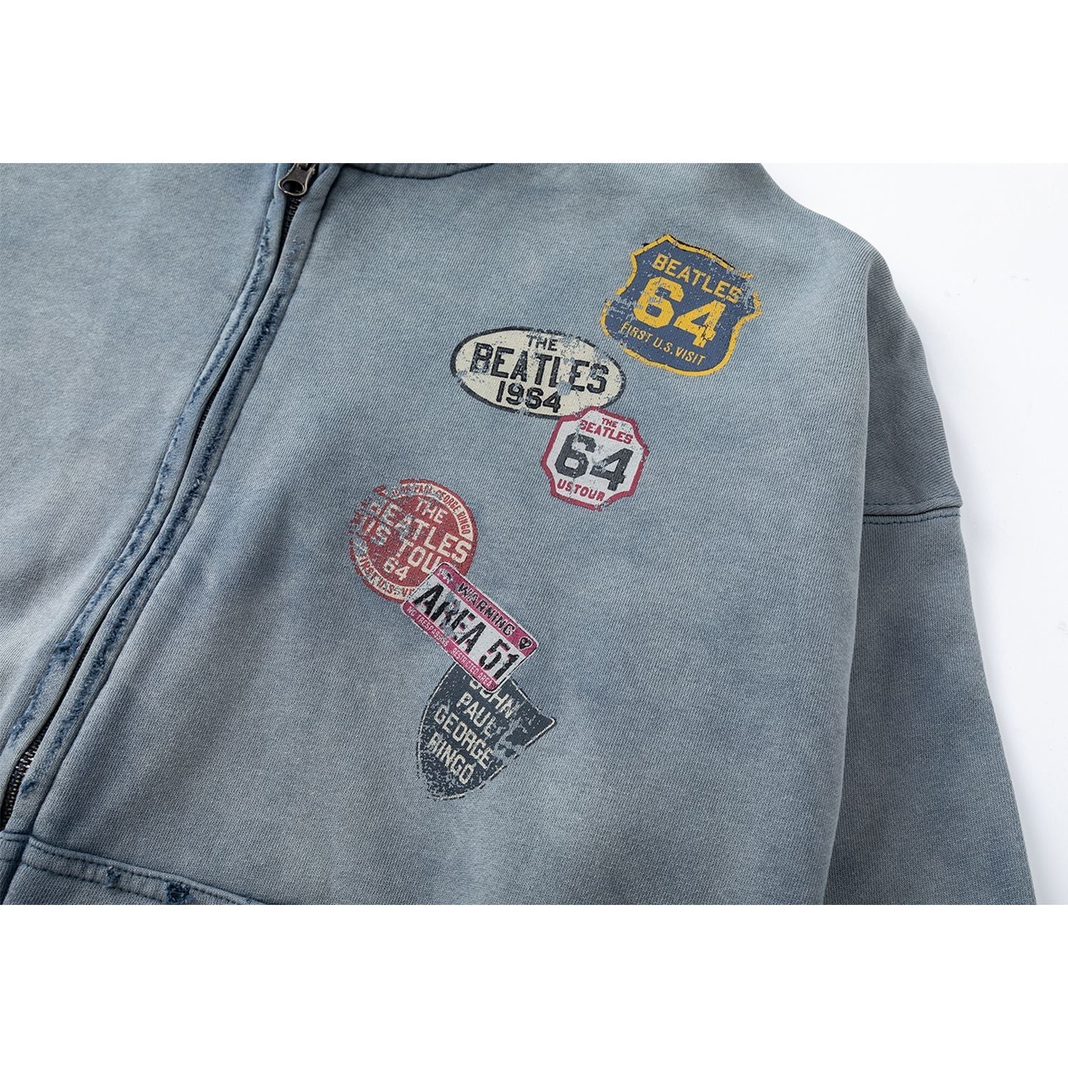 Washed Damage Print Boxy Zipper Hoodie