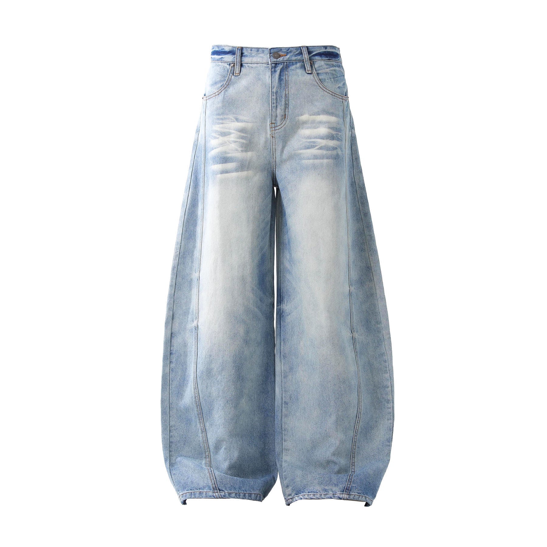 Deconstruction Whisker Curved Wide Leg Denim Jeans