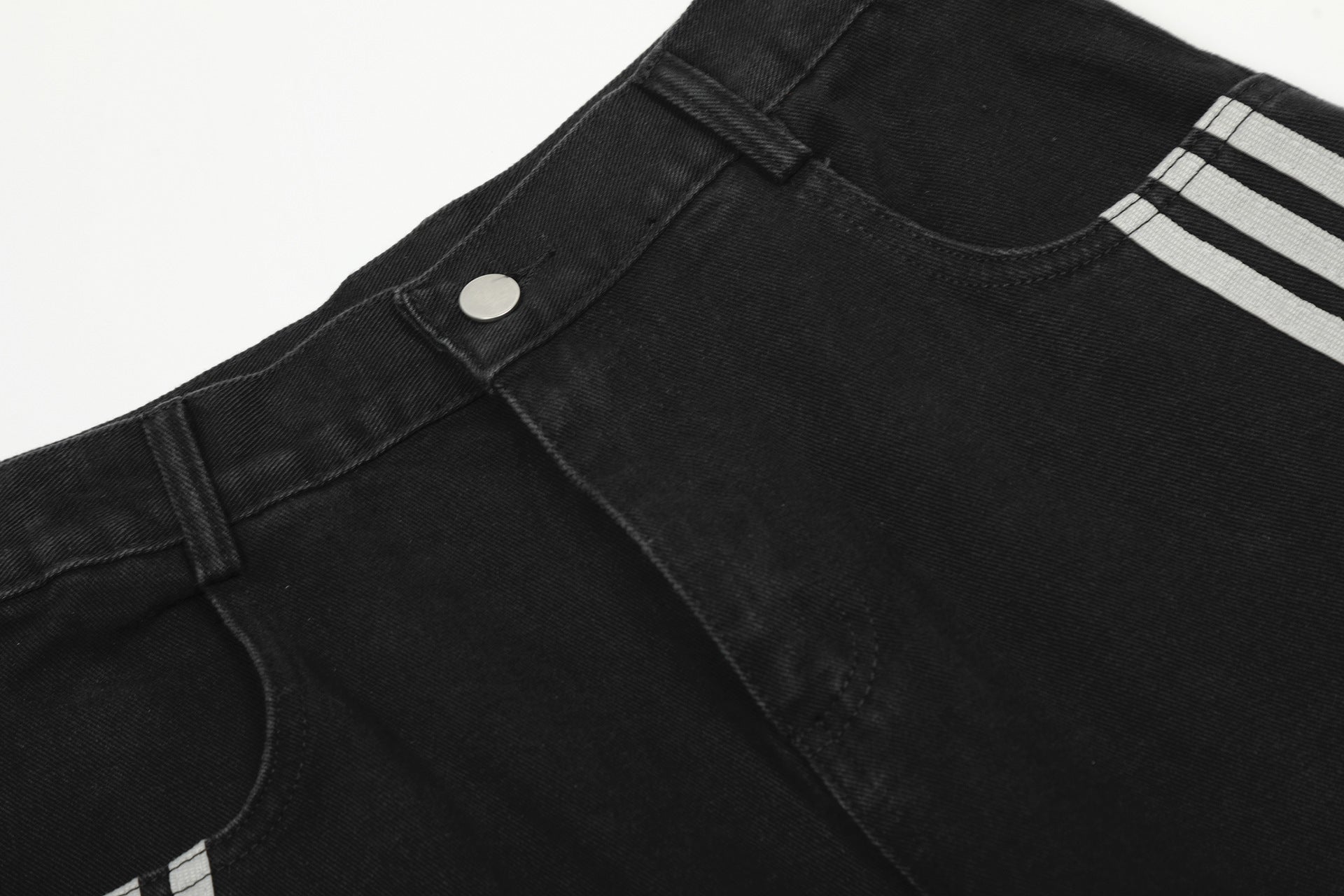Deconstructed Three-Stripe Curved Wide Leg Denim Jeans