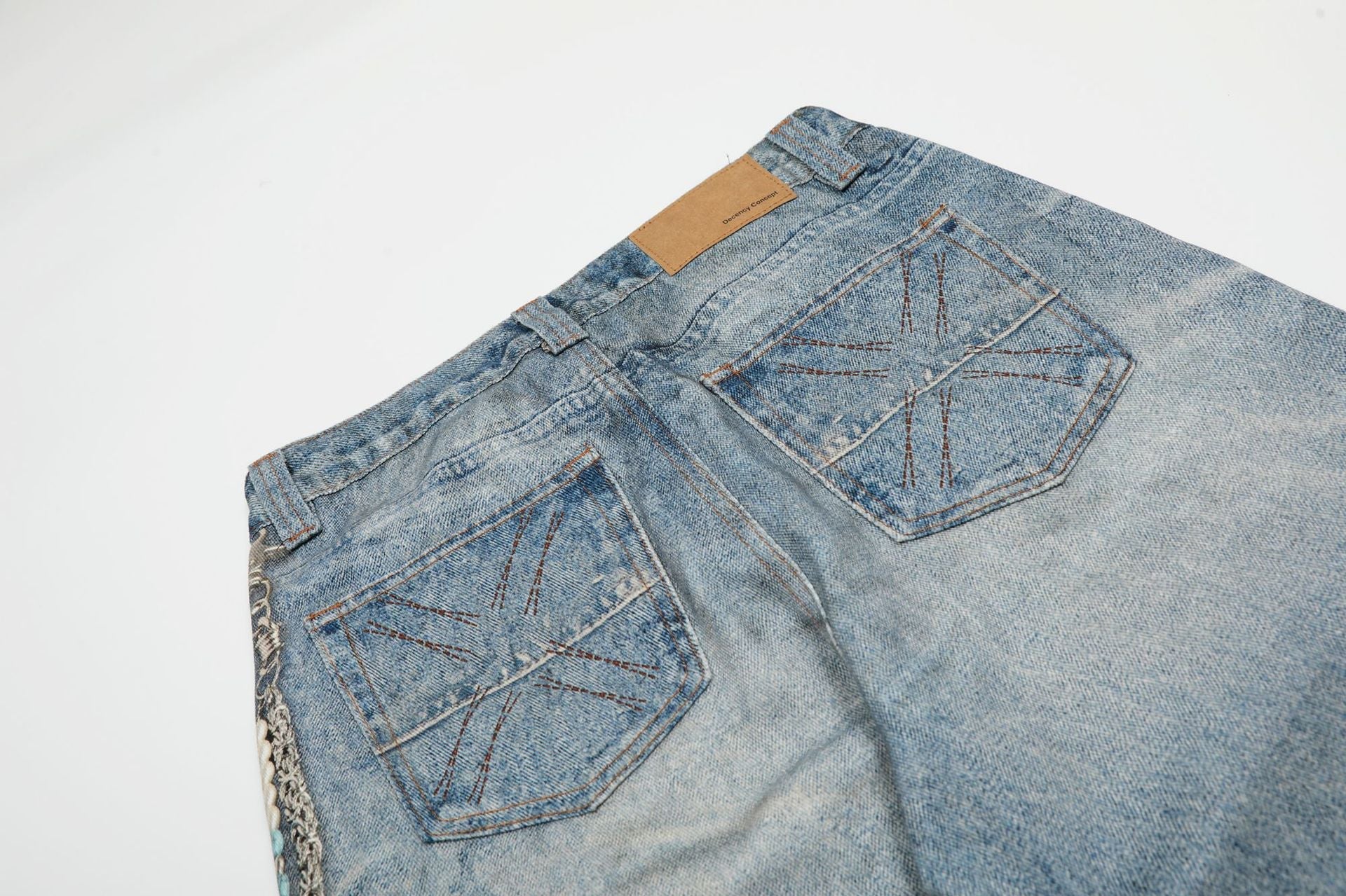 Digital Print Chain Wide Leg Denim Jeans