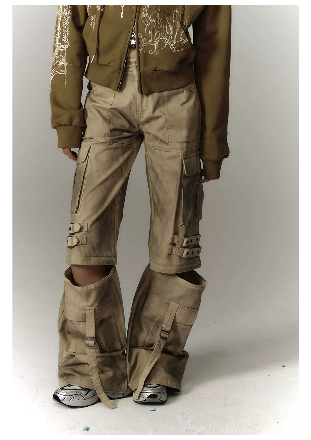 Washed Damage Workwear Wide Leg Pants